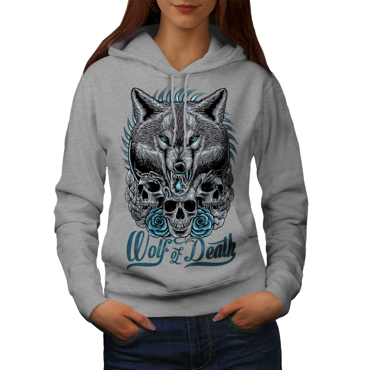 Wellcoda Wolf Of Death Art Animal Womens Hoodie Casual Hooded Sweatshirt 