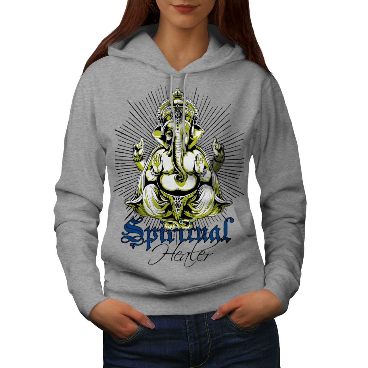 Wellcoda Spiritual Healer God Womens Hoodie Ganesha Casual Hooded Sweatshirt
