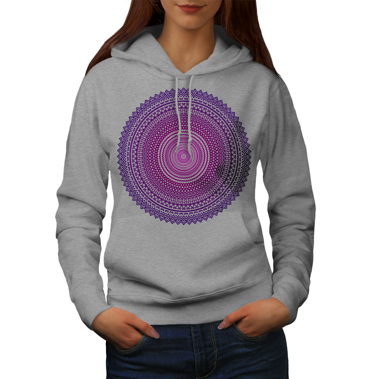 Wellcoda Mandala Art Round Womens Hoodie Graphic Casual Hooded Sweatshirt