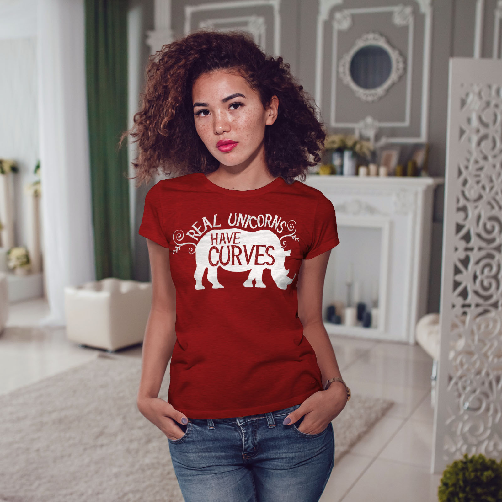 RHINO Casual Design Imprimé Tee Wellcoda licornes ont courbes T-shirt femme