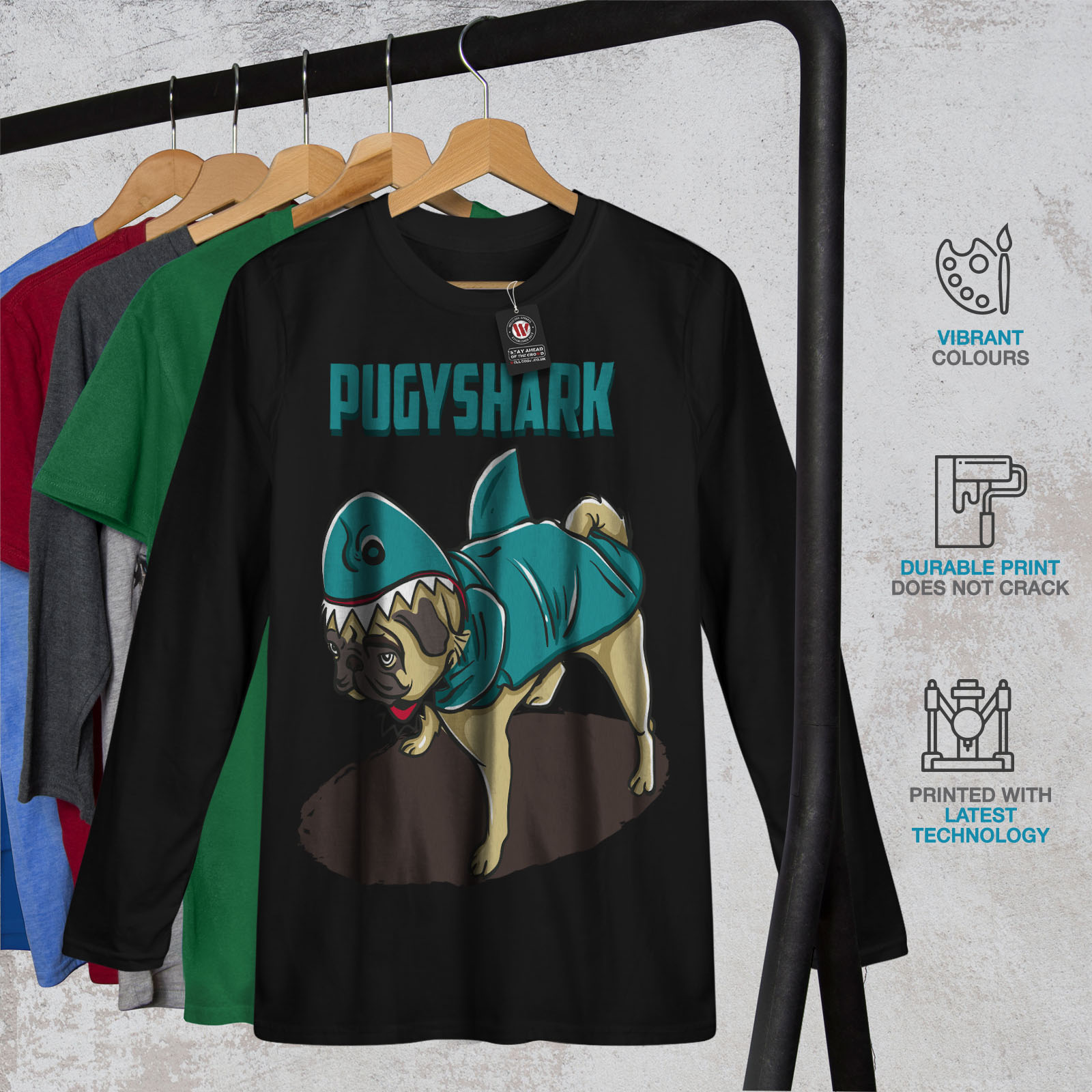 Pug Shark Women Long Sleeve T-shirt NEWWellcoda