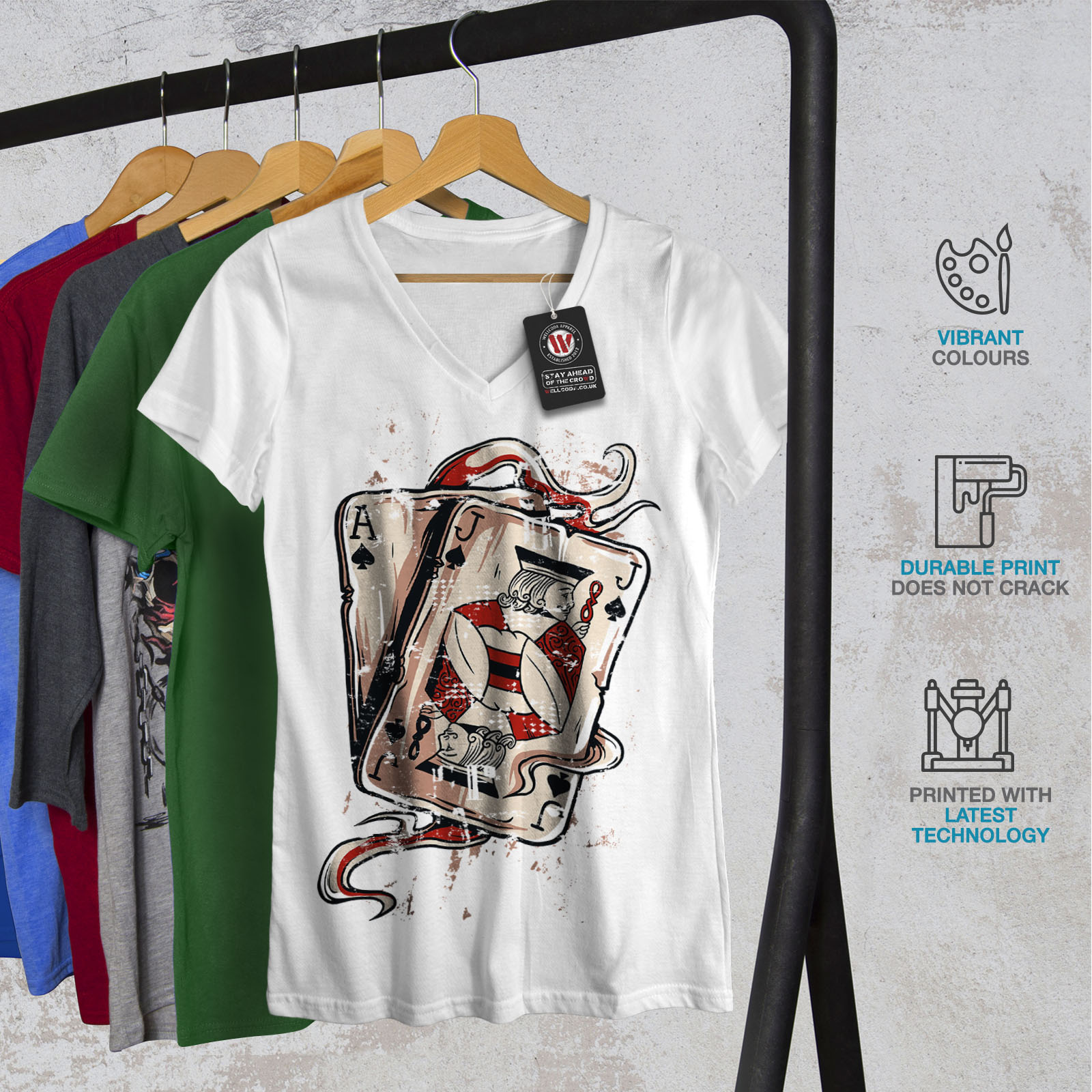 Wellcoda Ace JACK OF SPADES Femme T-Shirt col V Carte Graphique Design Tee