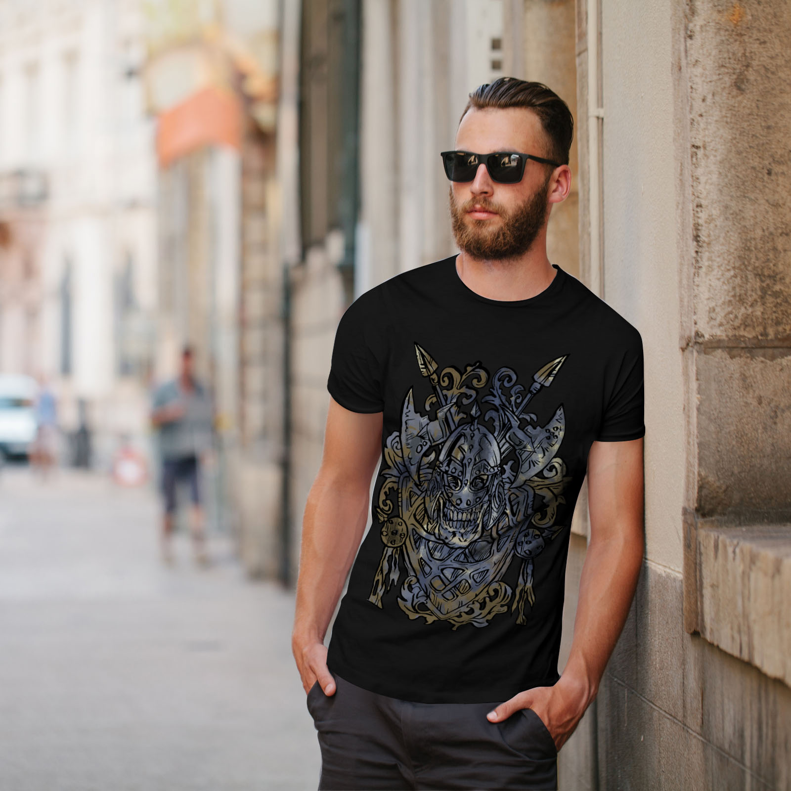 Barbaro design grafico stampato T-shirt Wellcoda antica Viking Teschio da Uomo T-shirt