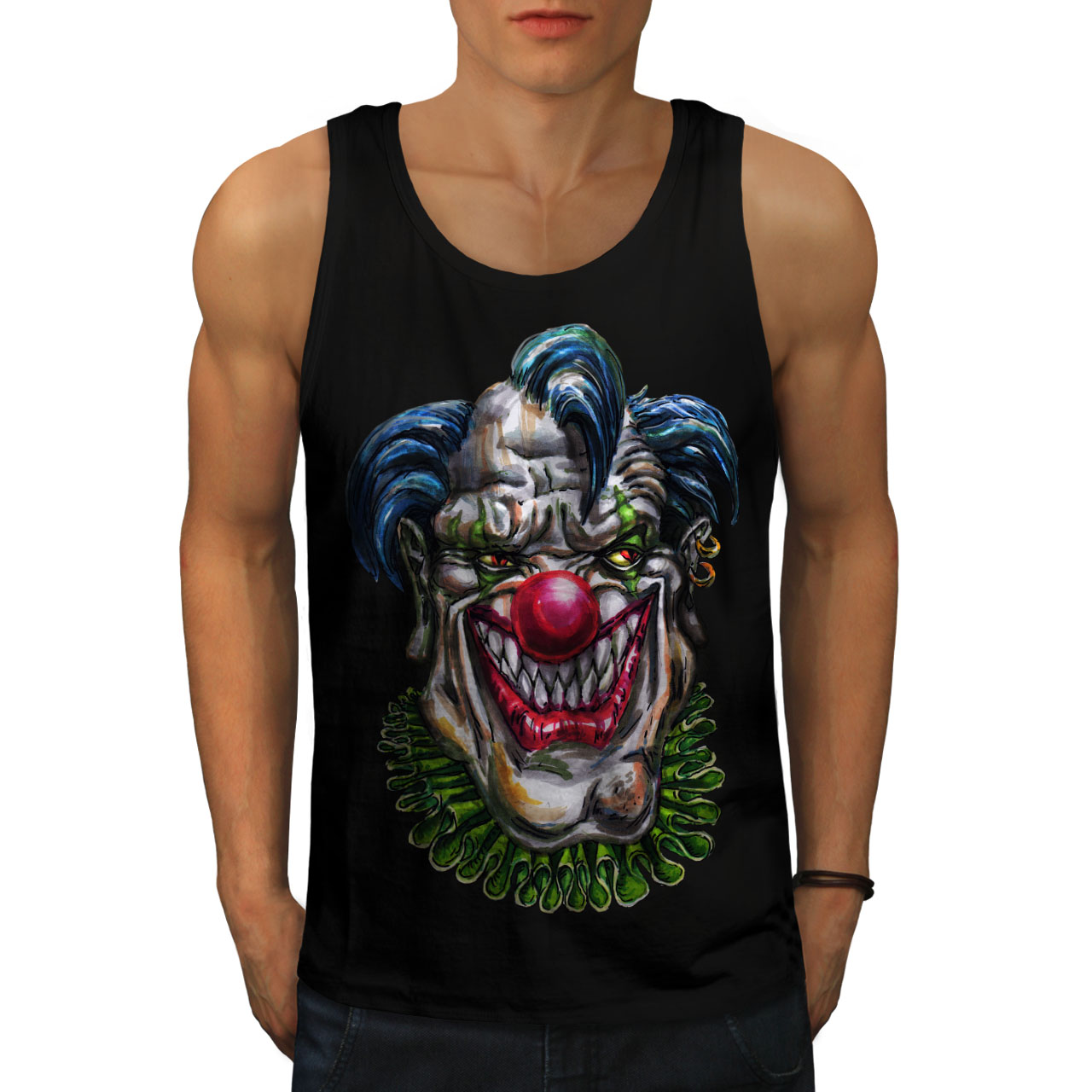 Wellcoda malvagio MOSTRO Clown Da Uomo Canotta Spaventoso Camicia di Sport Attivo