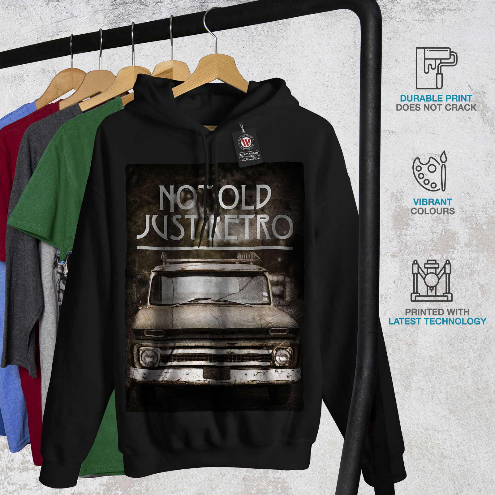 Wellcoda Not Old Retro Car Mens Hoodie Retro Casual Hooded Sweatshirt