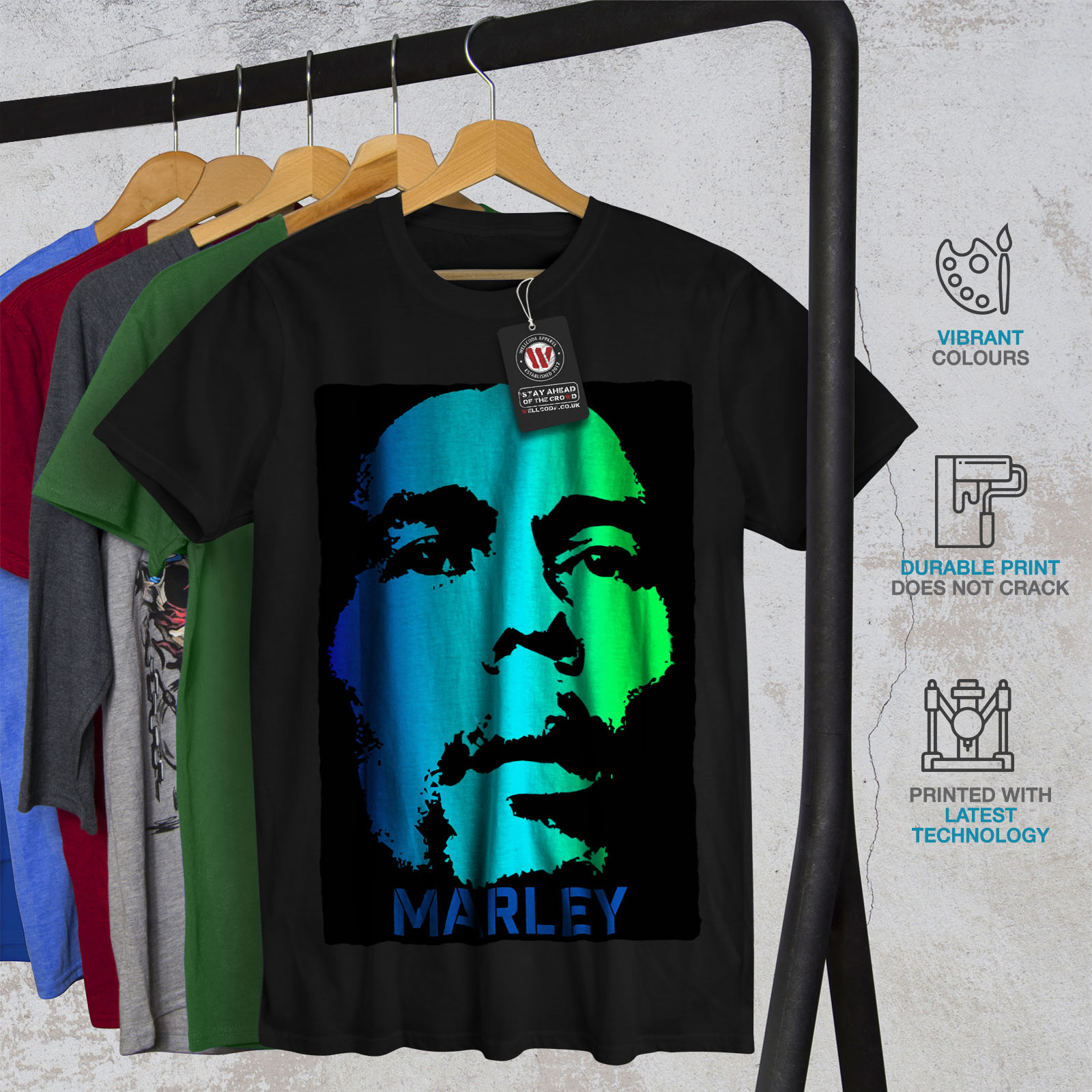Wellcoda Bob Marley Serious Mens T-shirt Face Graphic Design Printed Tee