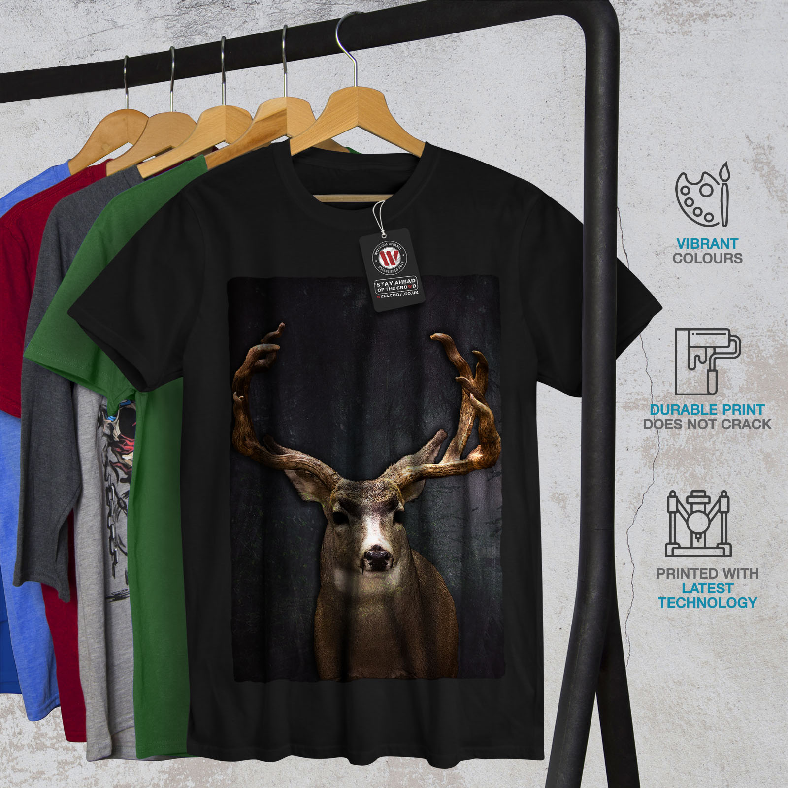 Wellcoda BESTIA Cervo Animale Selvatico Da Uomo T-shirt Buck design grafico stampato T-shirt