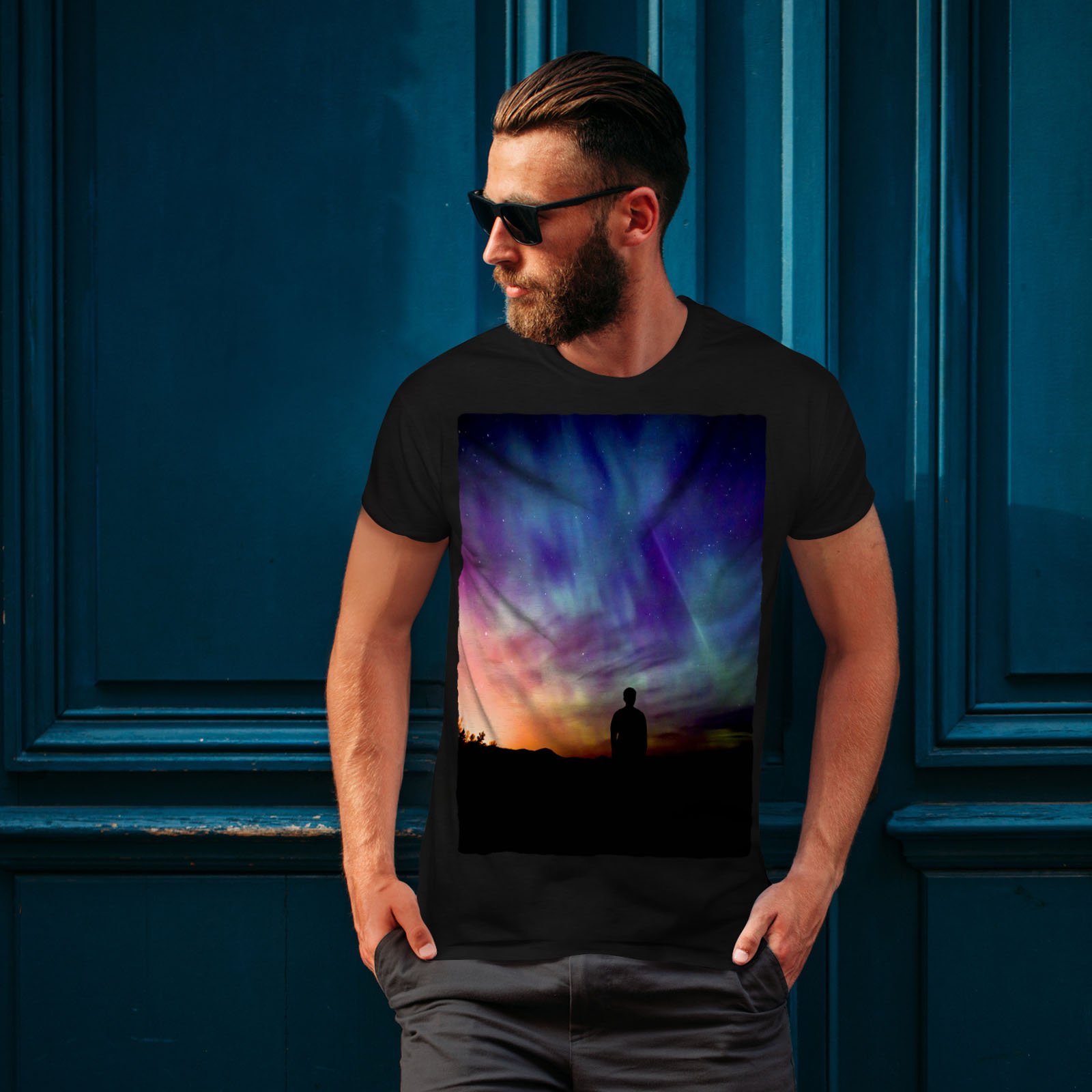 Colorful Graphic Design Printed Tee Wellcoda Aurora Light Night Mens T-shirt