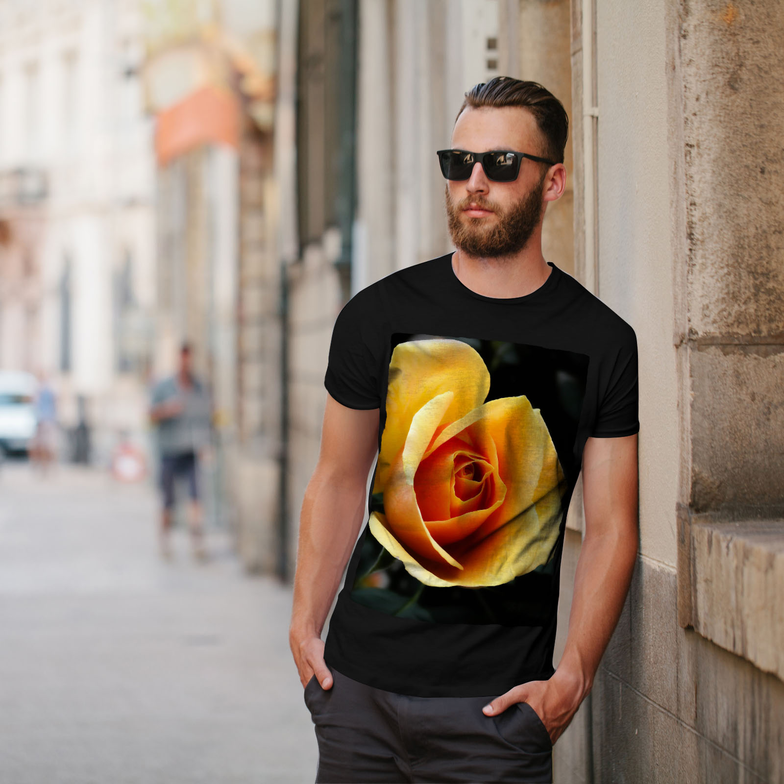 Wellcoda Yellow Rose Photo Mens T-shirt Flower Graphic Design Printed Tee