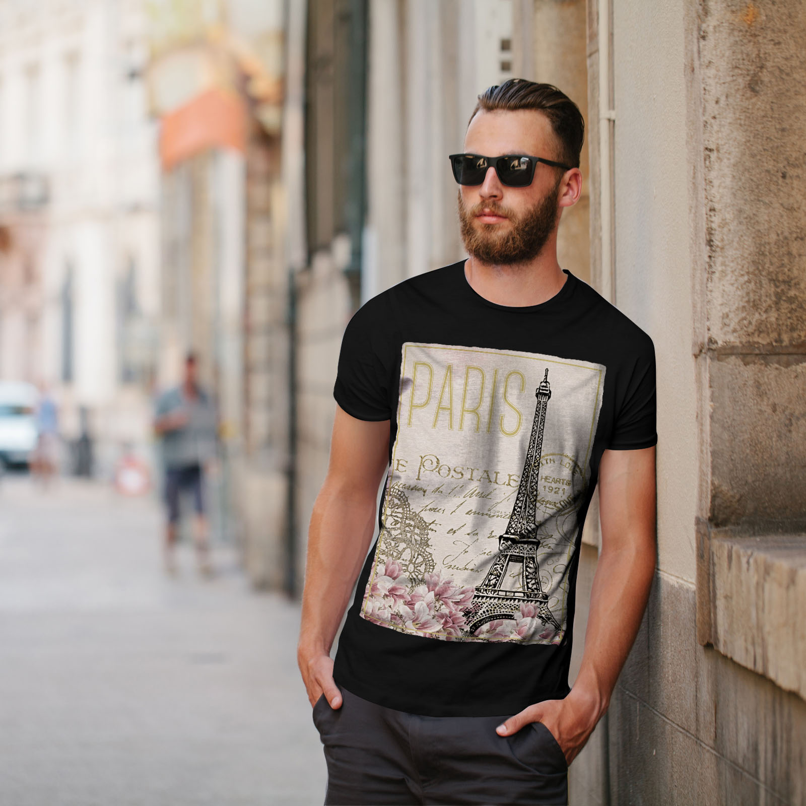 Wellcoda Paris Postcard Mens T-shirt Capital Graphic Design Printed Tee