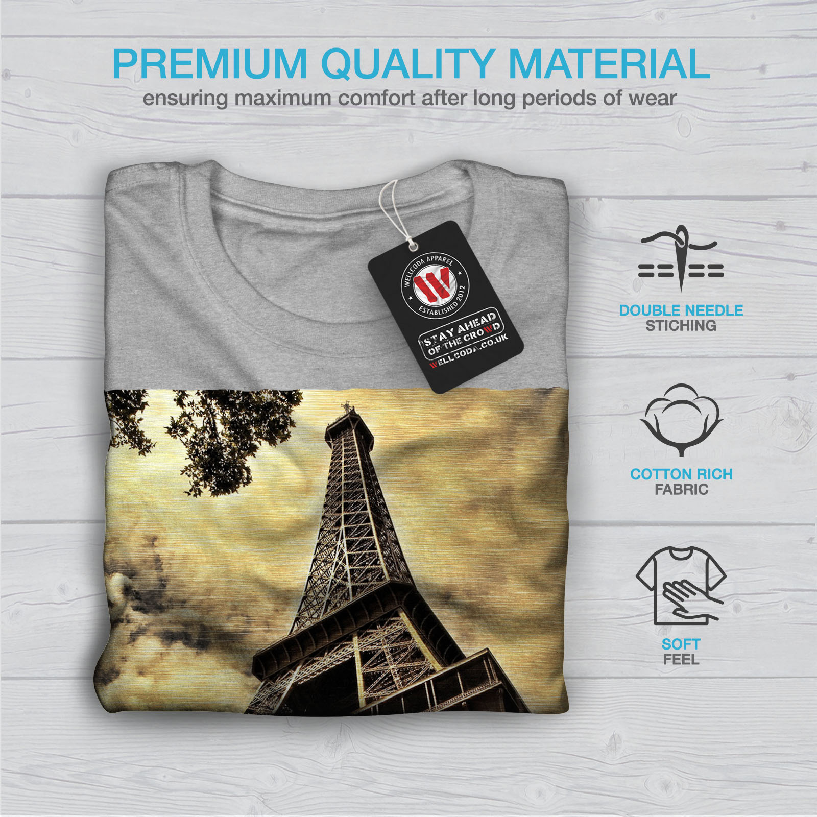Wellcoda Landmark Tower Paris Mens T-shirt French Graphic Design Printed Tee