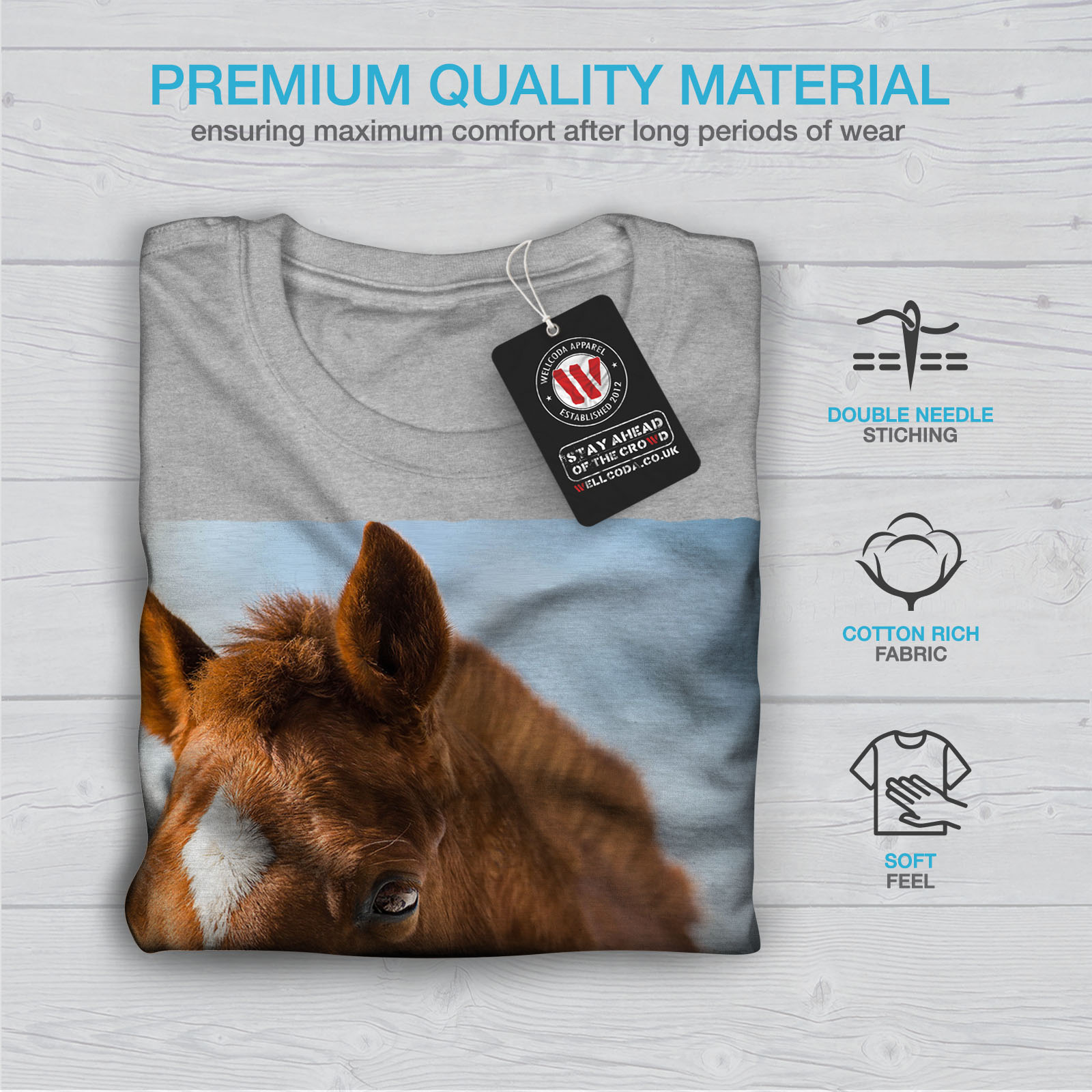 Poney Design graphique imprimé Tee Wellcoda Cheval Mignon Animal Visage T-shirt homme