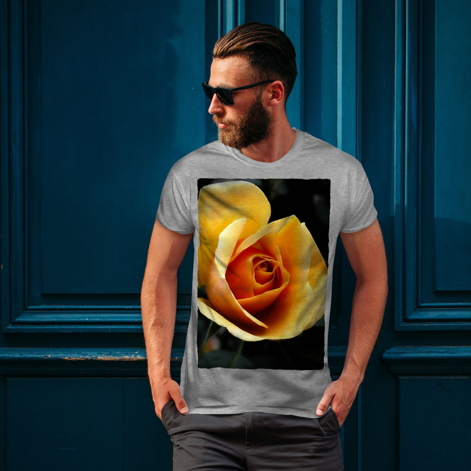Wellcoda Yellow Rose Photo Mens T-shirt Flower Graphic Design Printed Tee