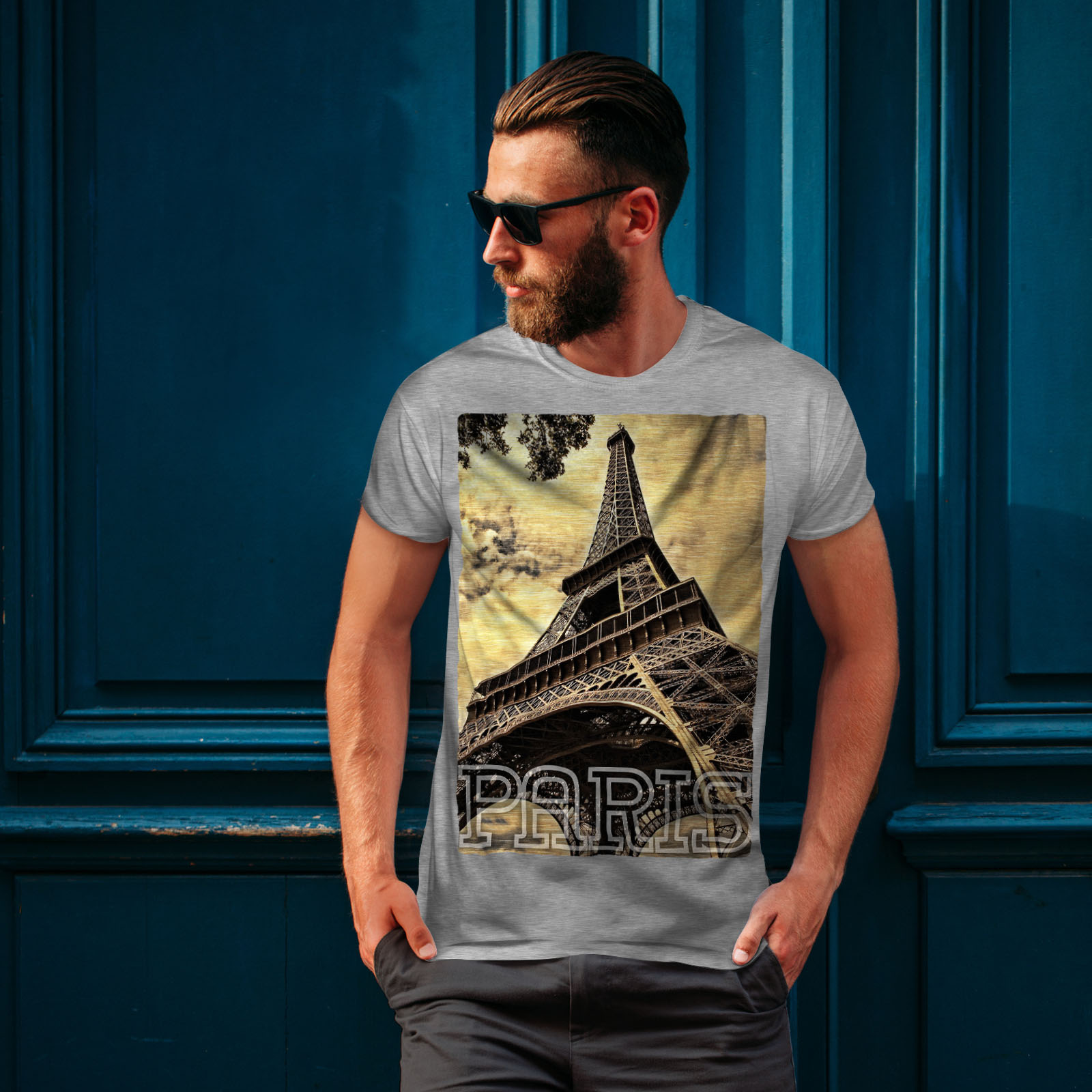 Wellcoda Landmark Tower Paris Mens T-shirt French Graphic Design Printed Tee