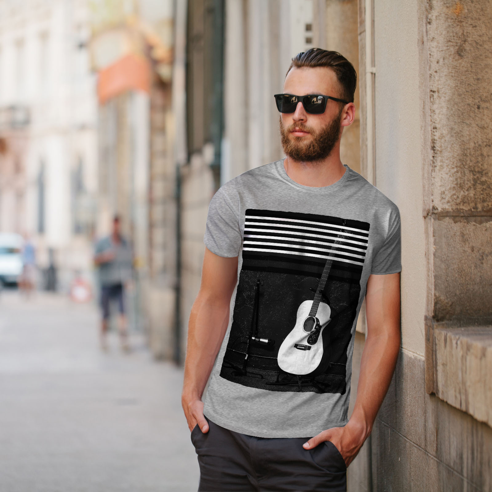 Wellcoda Acoustic Guitar Mens T-shirt Music Graphic Design Printed Tee
