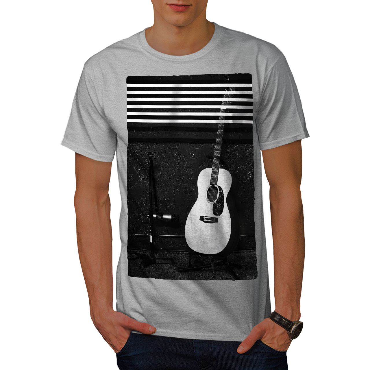 Wellcoda Acoustic Guitar Mens T-shirt Music Graphic Design Printed Tee