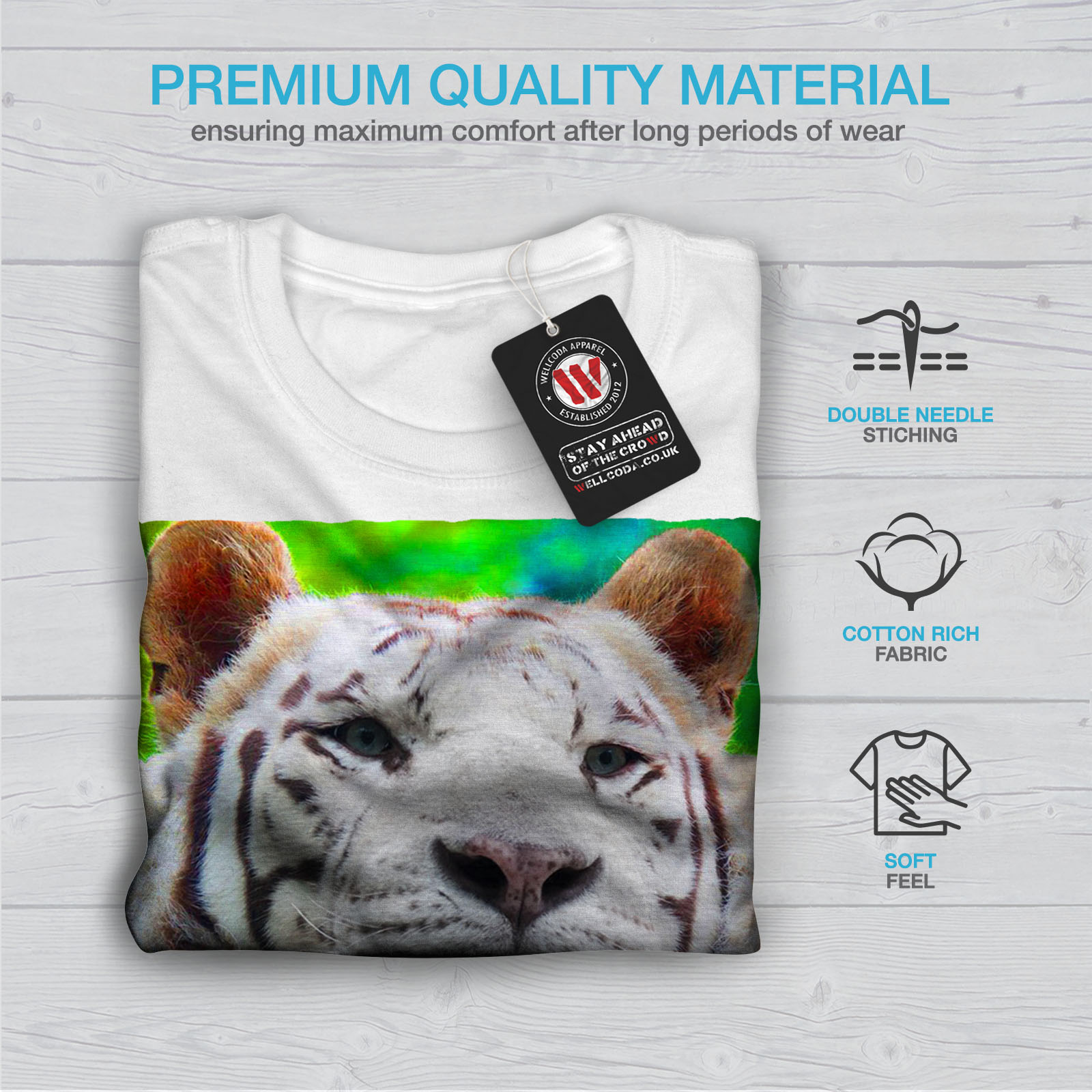 Bianco design grafico stampato T-shirt Wellcoda TIGER foto Bestia Da Uomo T-shirt