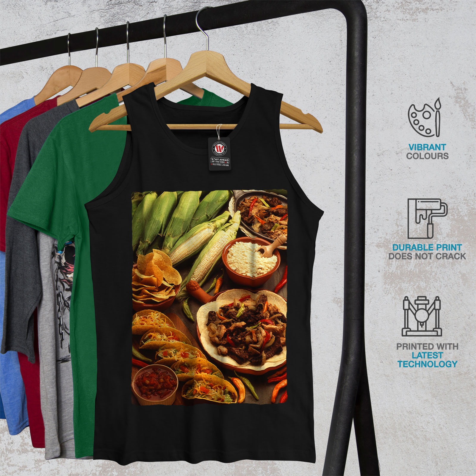 Wellcoda Messicano TACOS Foto Da Uomo Canotta MESSICO Camicia di Sport Attivo