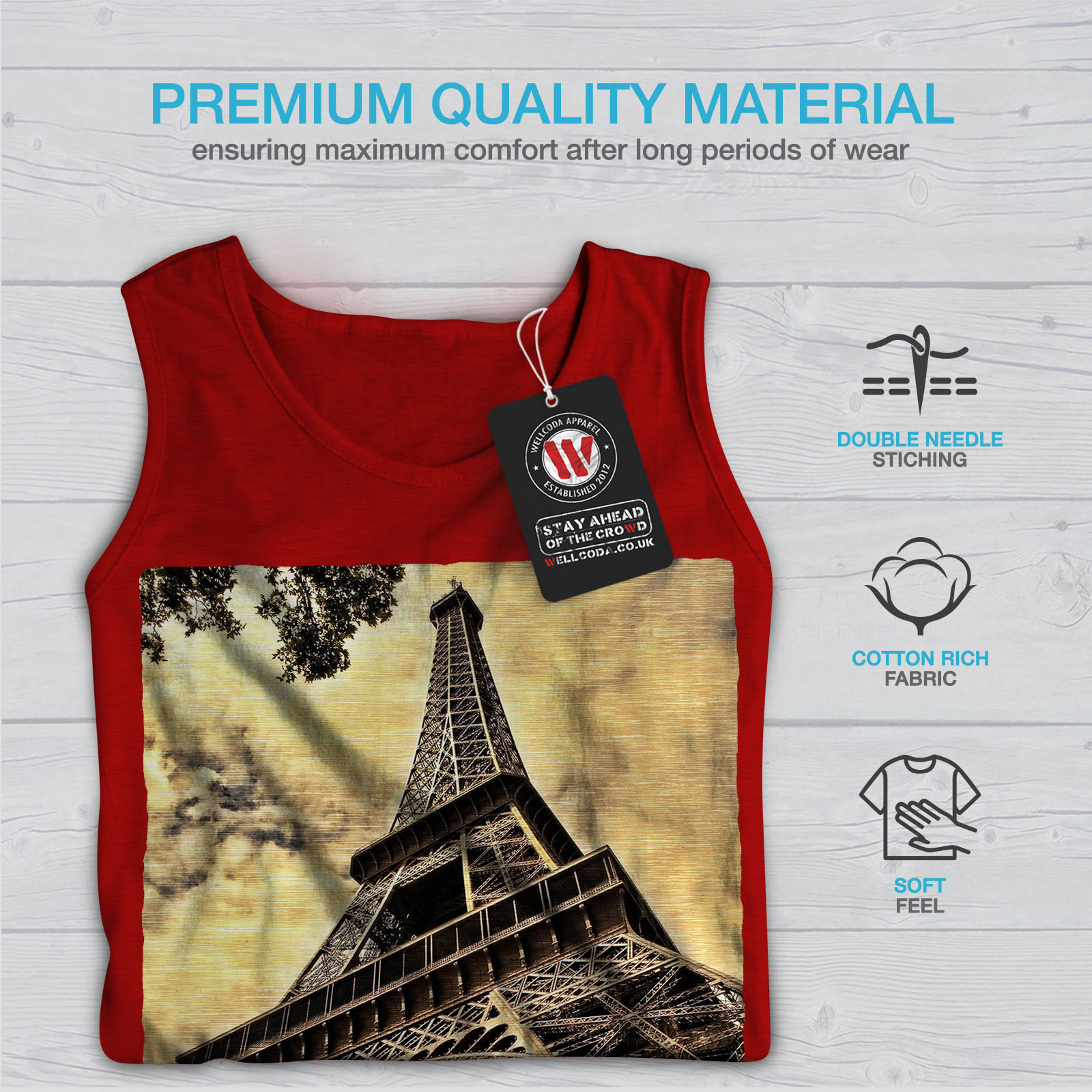 Wellcoda Landmark Tower PARIS Canotta Da Uomo Camicia sportivo in francese