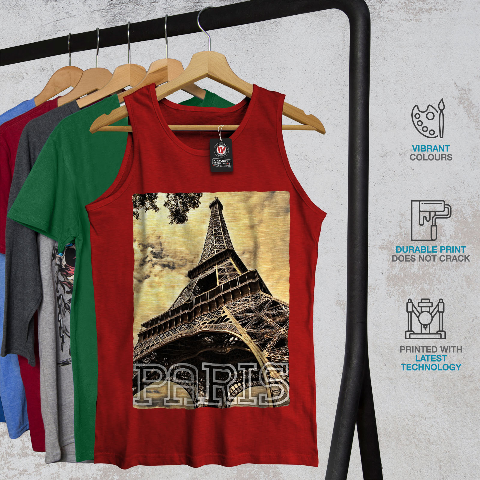 Wellcoda Landmark Tower PARIS Canotta Da Uomo Camicia sportivo in francese