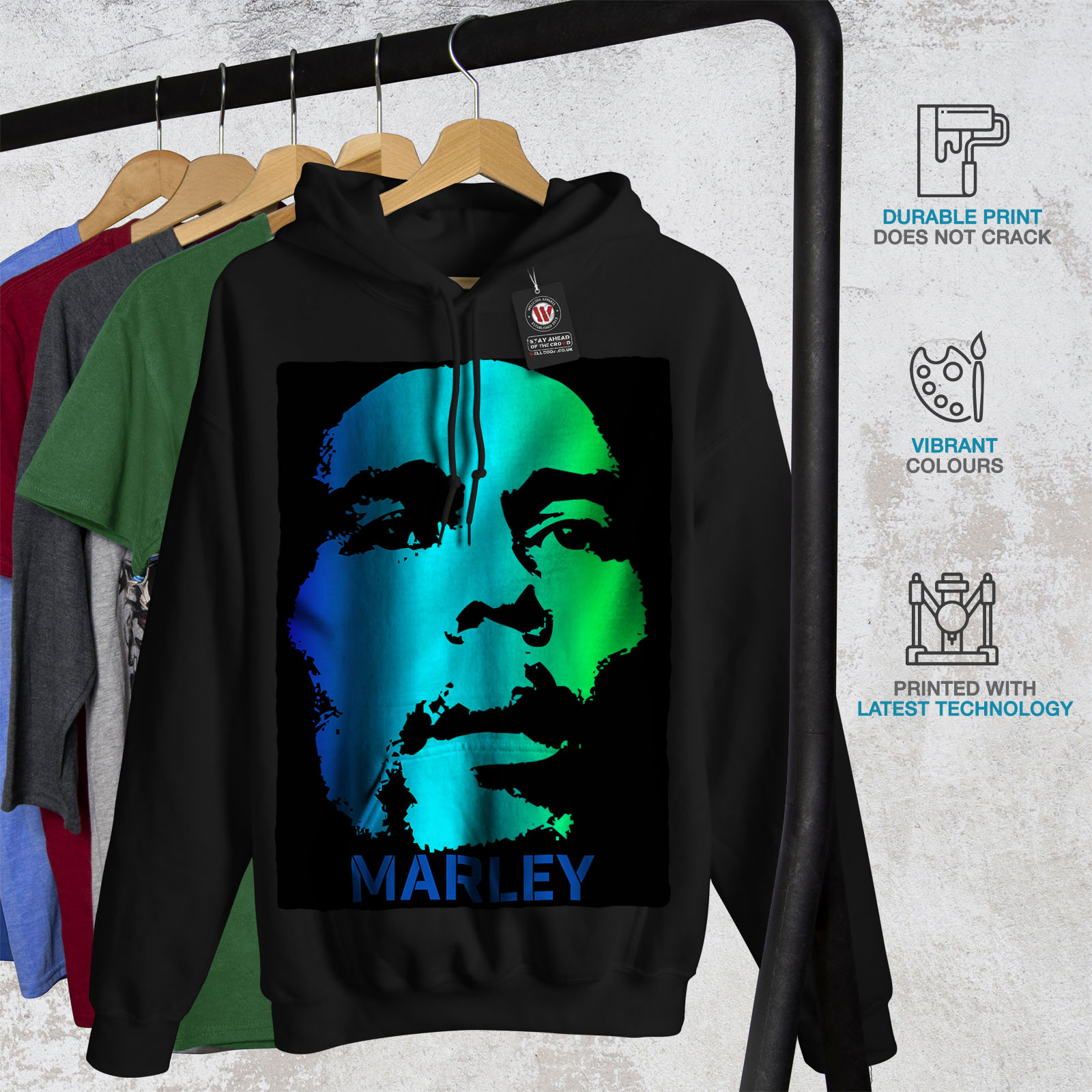 Wellcoda Bob Marley gravi Felpa con cappuccio da donna Faccia Casual Con Cappuccio Felpa