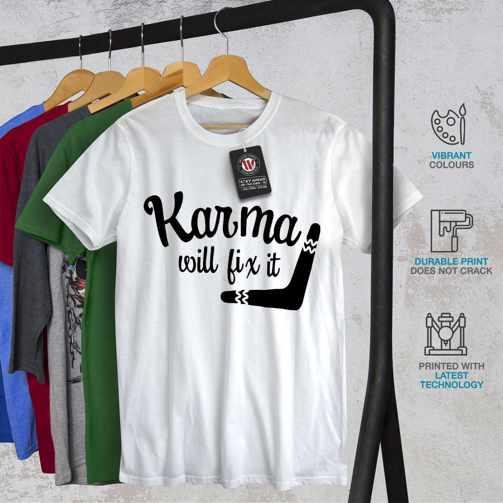 Wellcoda Karma Will Fix It Mens T-shirt Funny Graphic Design Printed Tee