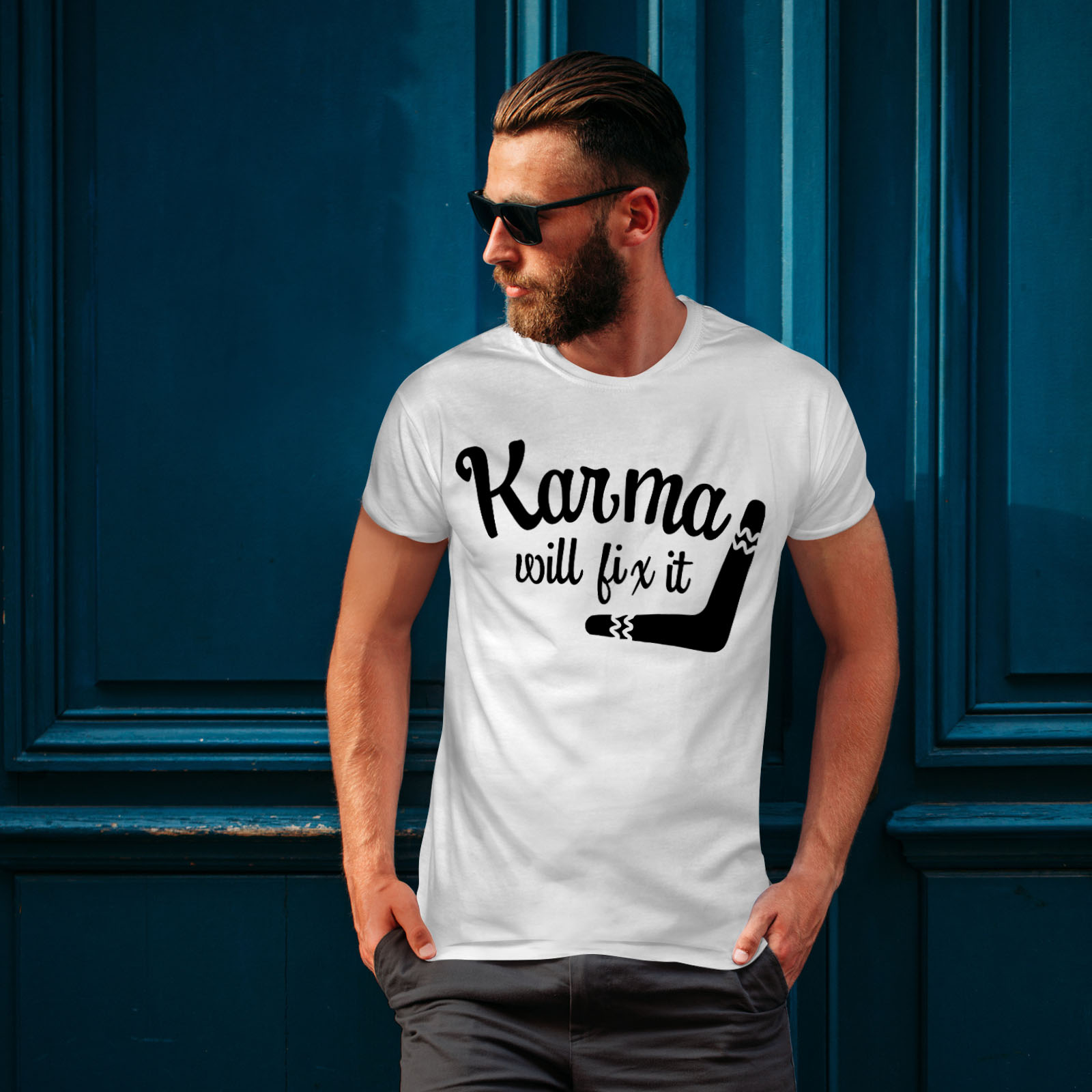 Wellcoda Karma Will Fix It Mens T-shirt Funny Graphic Design Printed Tee
