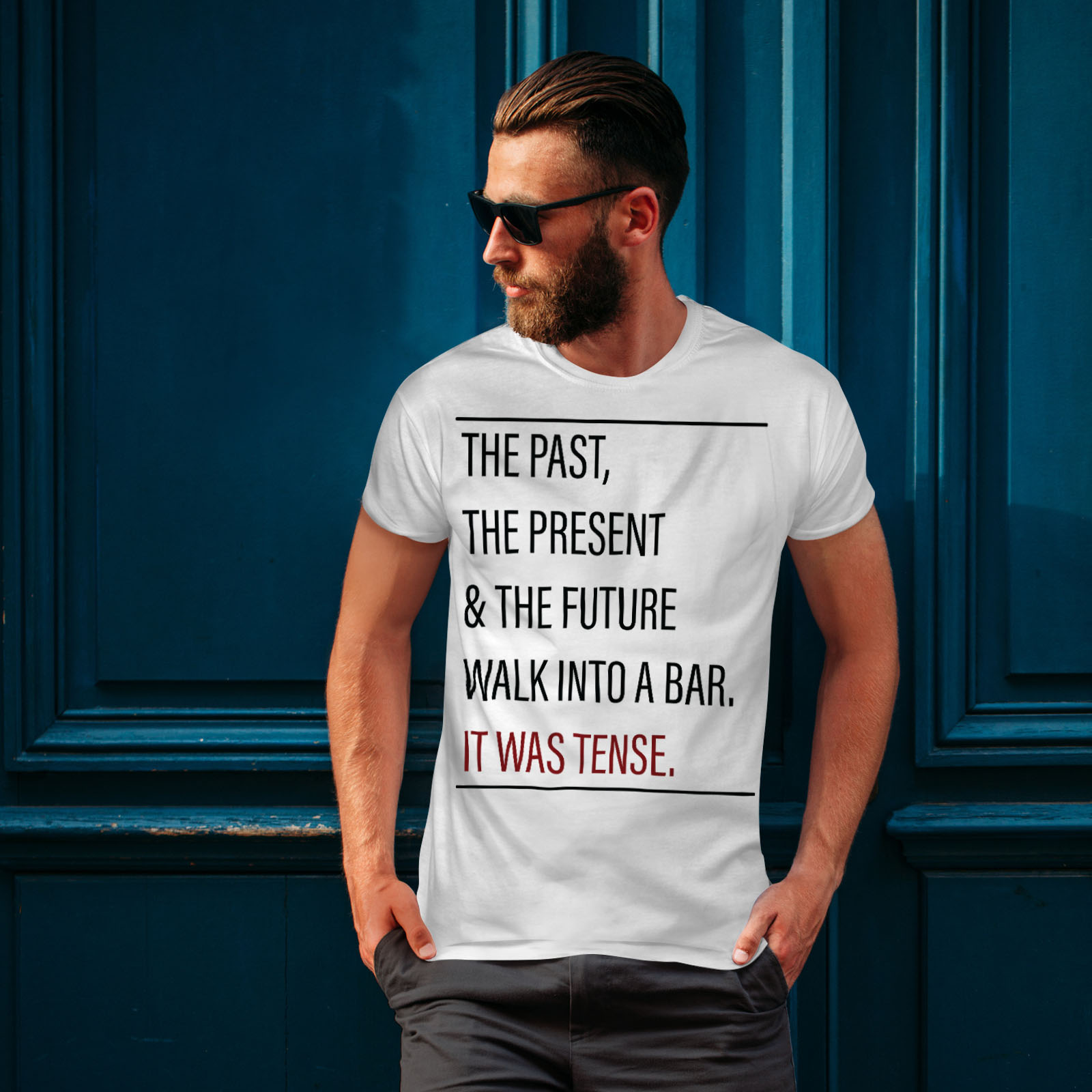 Wellcoda Linguistic Tense Joke Mens T-shirt Funny Graphic Design Printed Tee