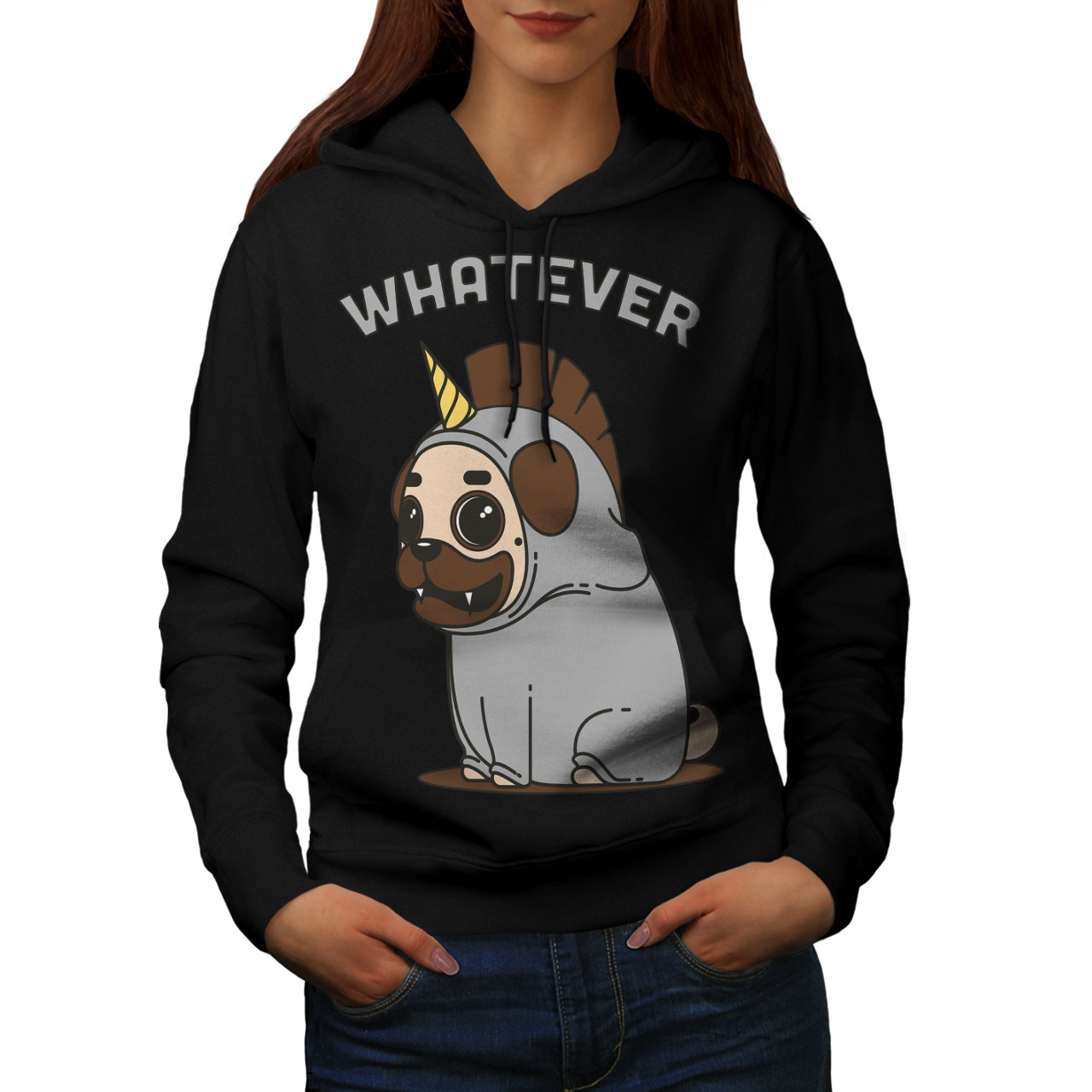 Qualunque cosa cane unicorno Felpa con cappuccio Donna Nuovowellcoda