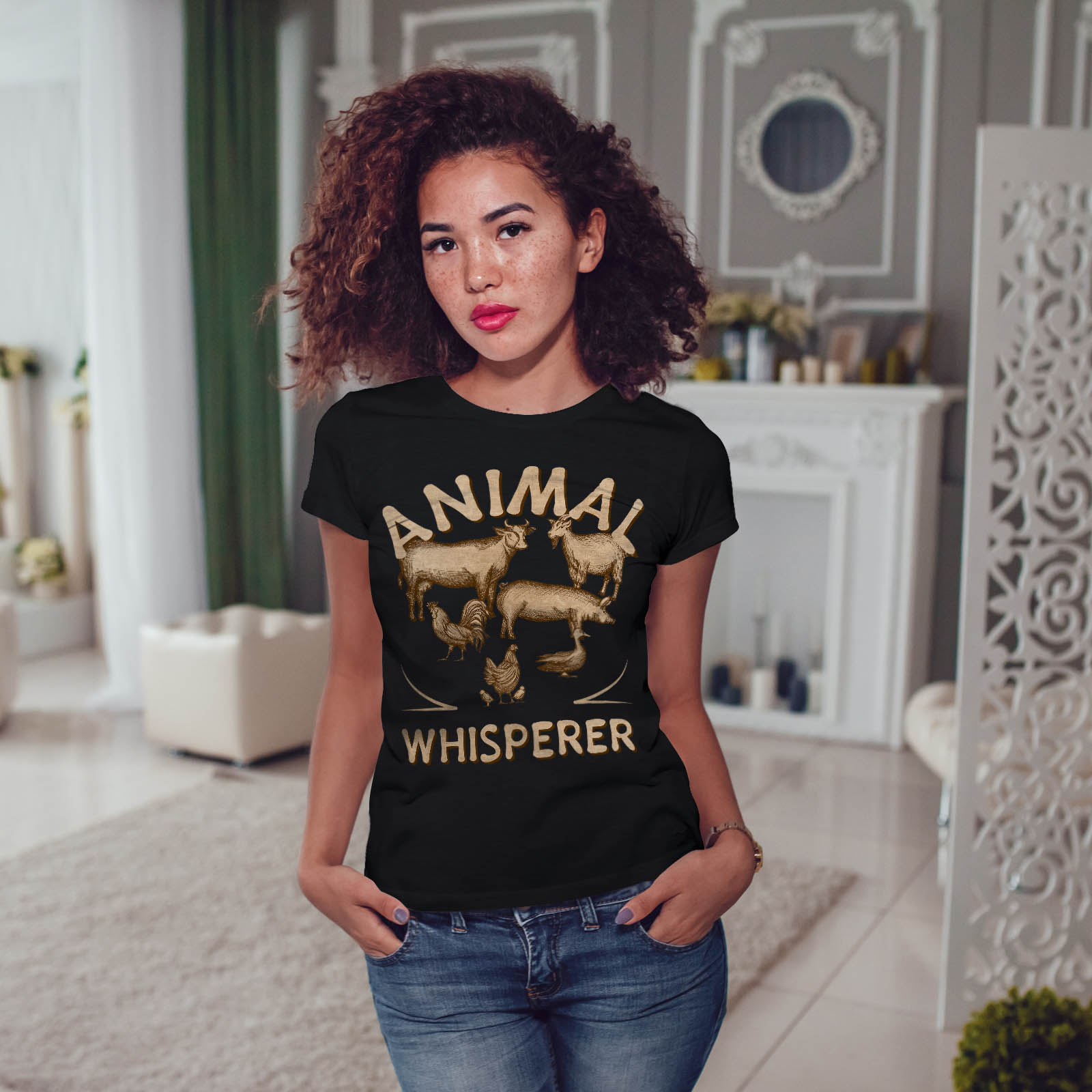 Wellcoda Animal Whisperer FARMER T-shirt femme drôle de Loisirs Motif imprimé Tee