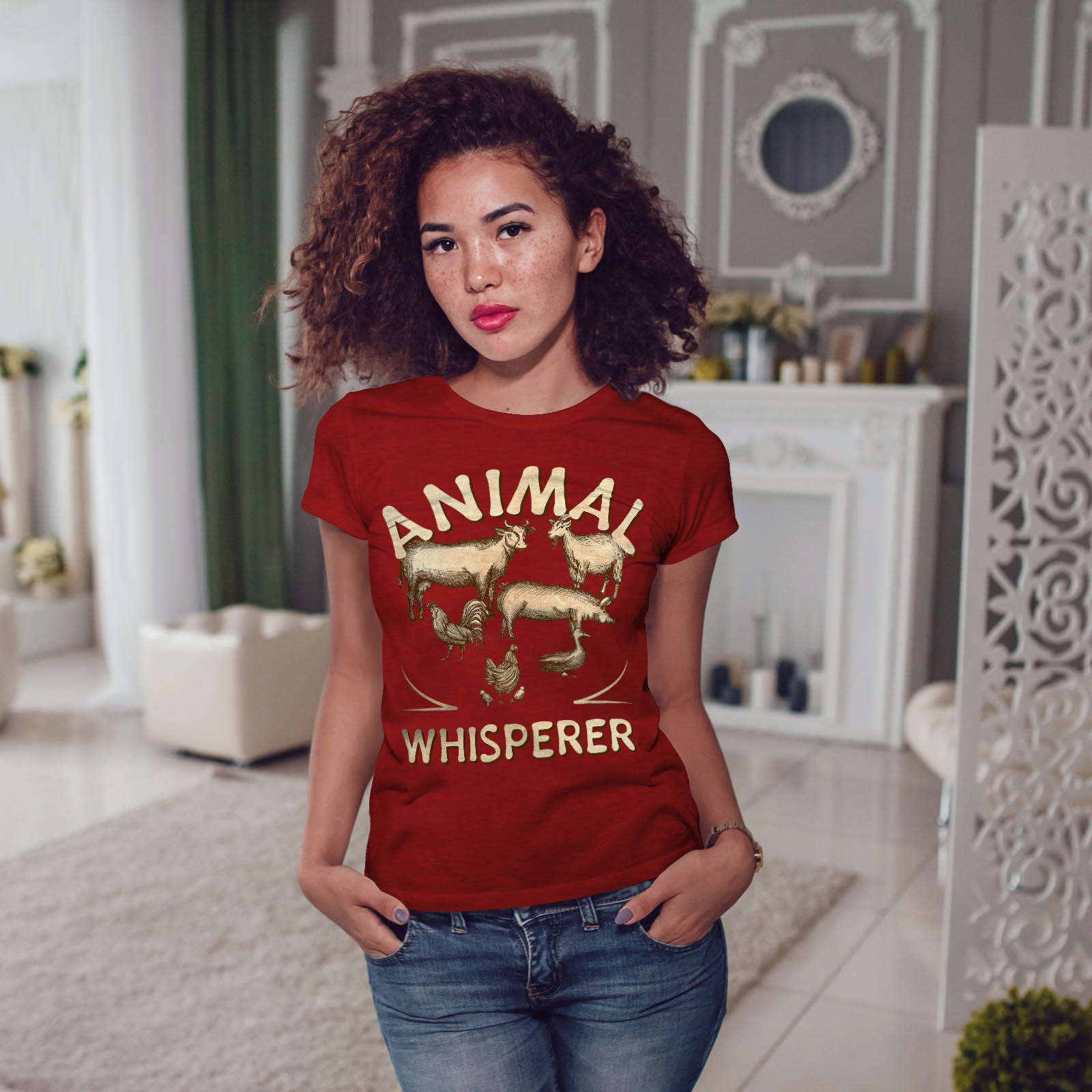 Wellcoda Animal Whisperer FARMER T-shirt femme drôle de Loisirs Motif imprimé Tee