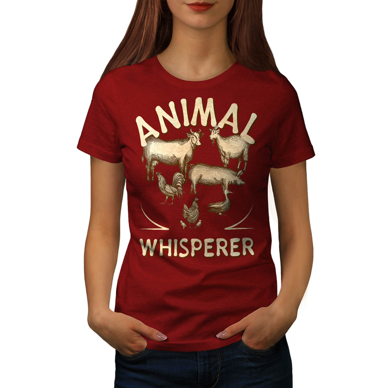 Wellcoda Animal Whisperer FARMER T-shirt femme drôle de Loisirs Motif imprimé Tee