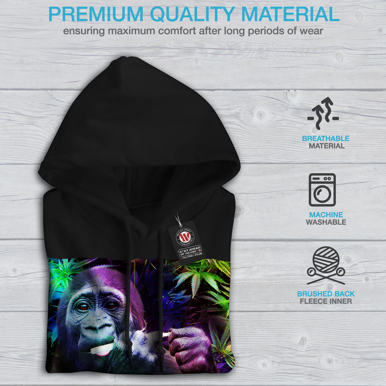 Wellcoda Organic Cannabis Rasta Mens Hoodie Monkey Casual Hooded Sweatshirt