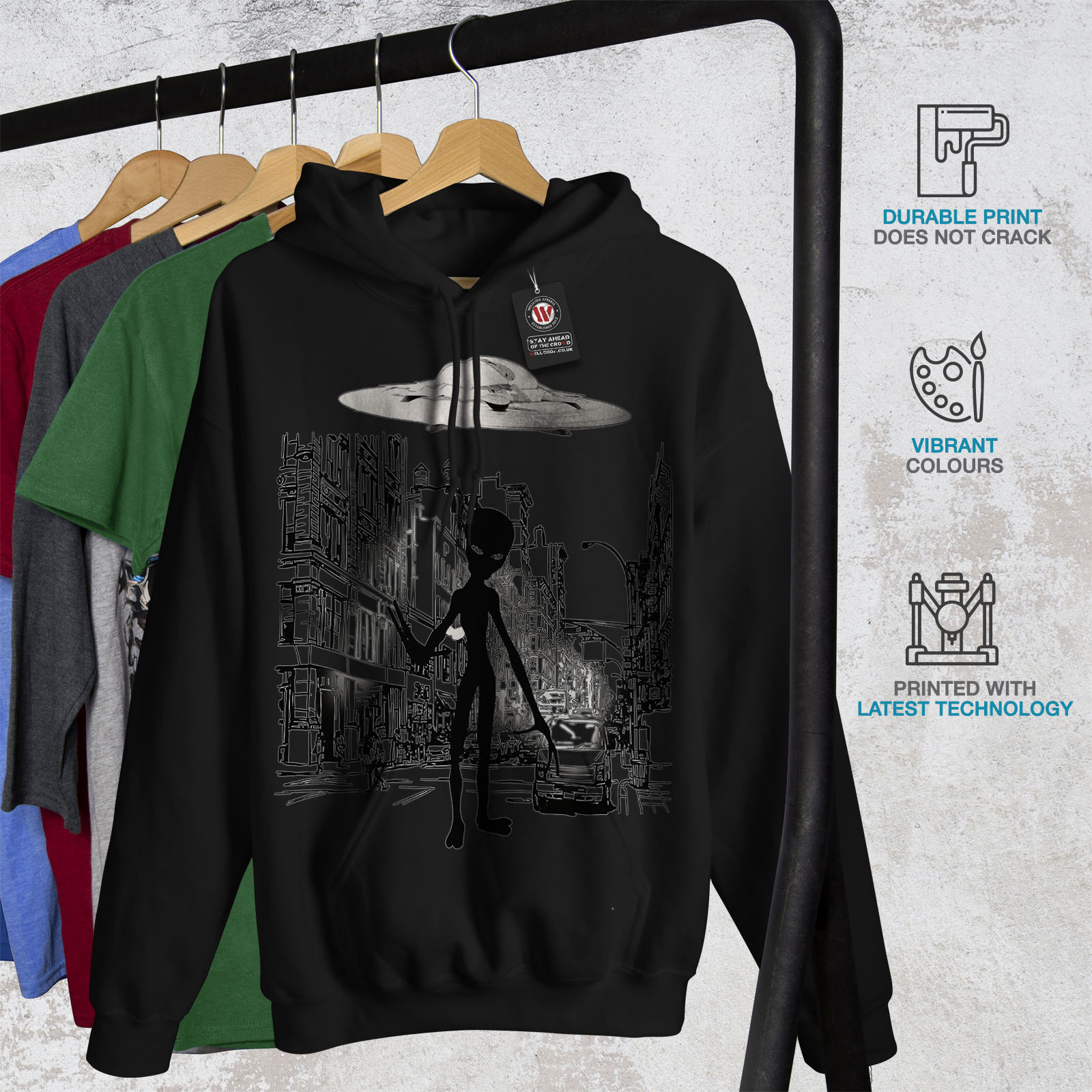 Wellcoda Uomo Felpa con cappuccio Marte Casual Felpa Con Cappuccio