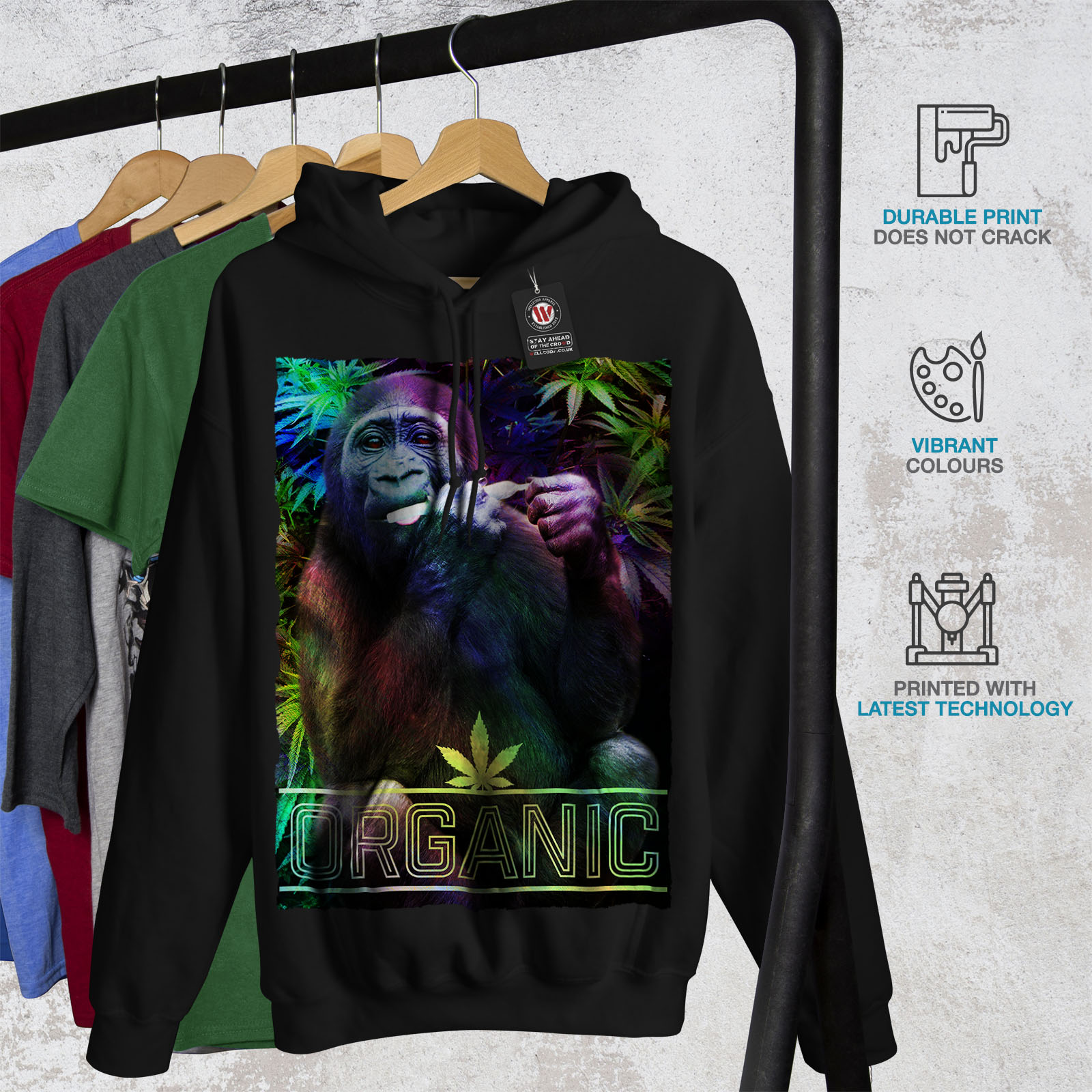 Wellcoda Organic Cannabis Rasta Mens Hoodie Monkey Casual Hooded Sweatshirt