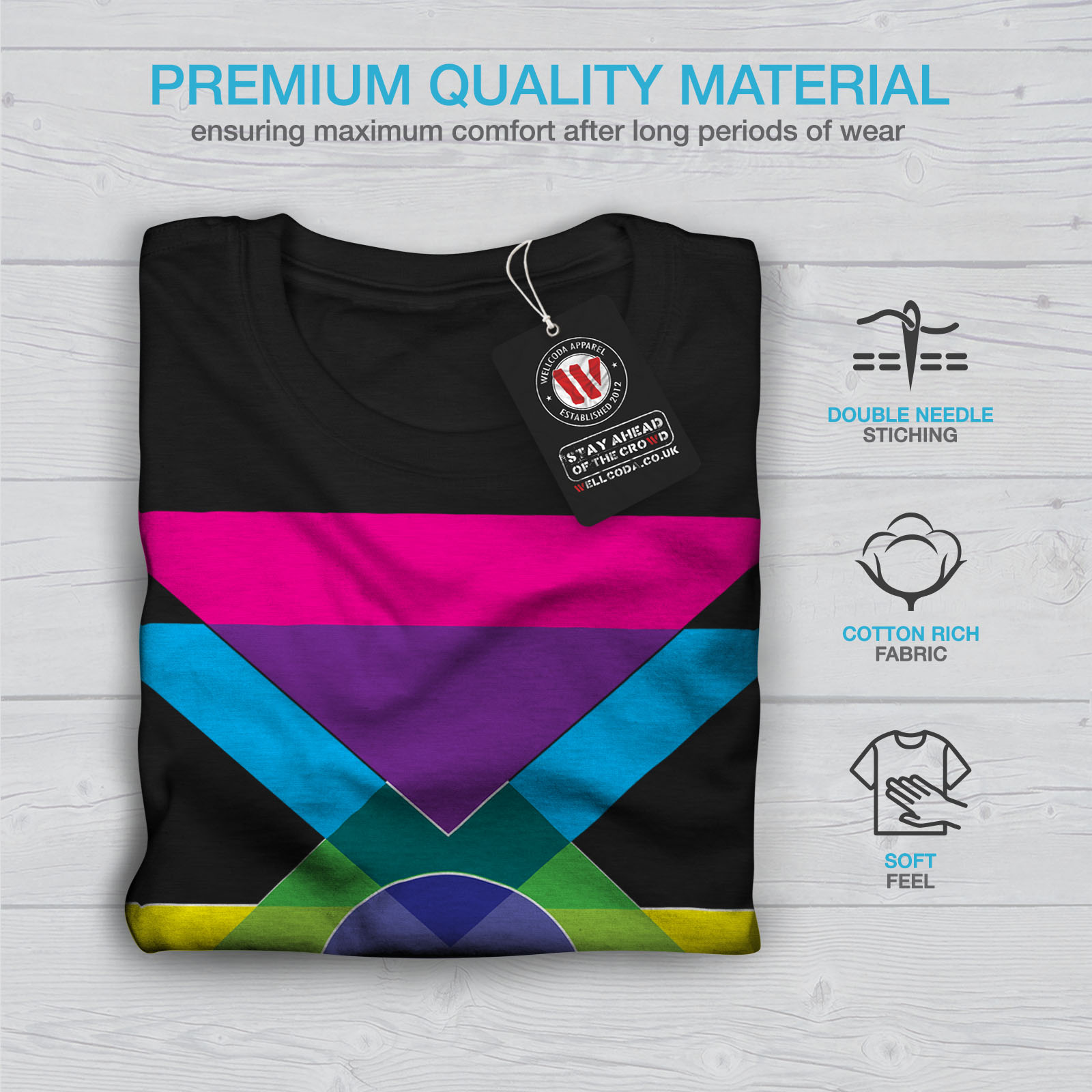Wellcoda Geometric Pattern Mens T-shirt Colorful Graphic Design Printed Tee