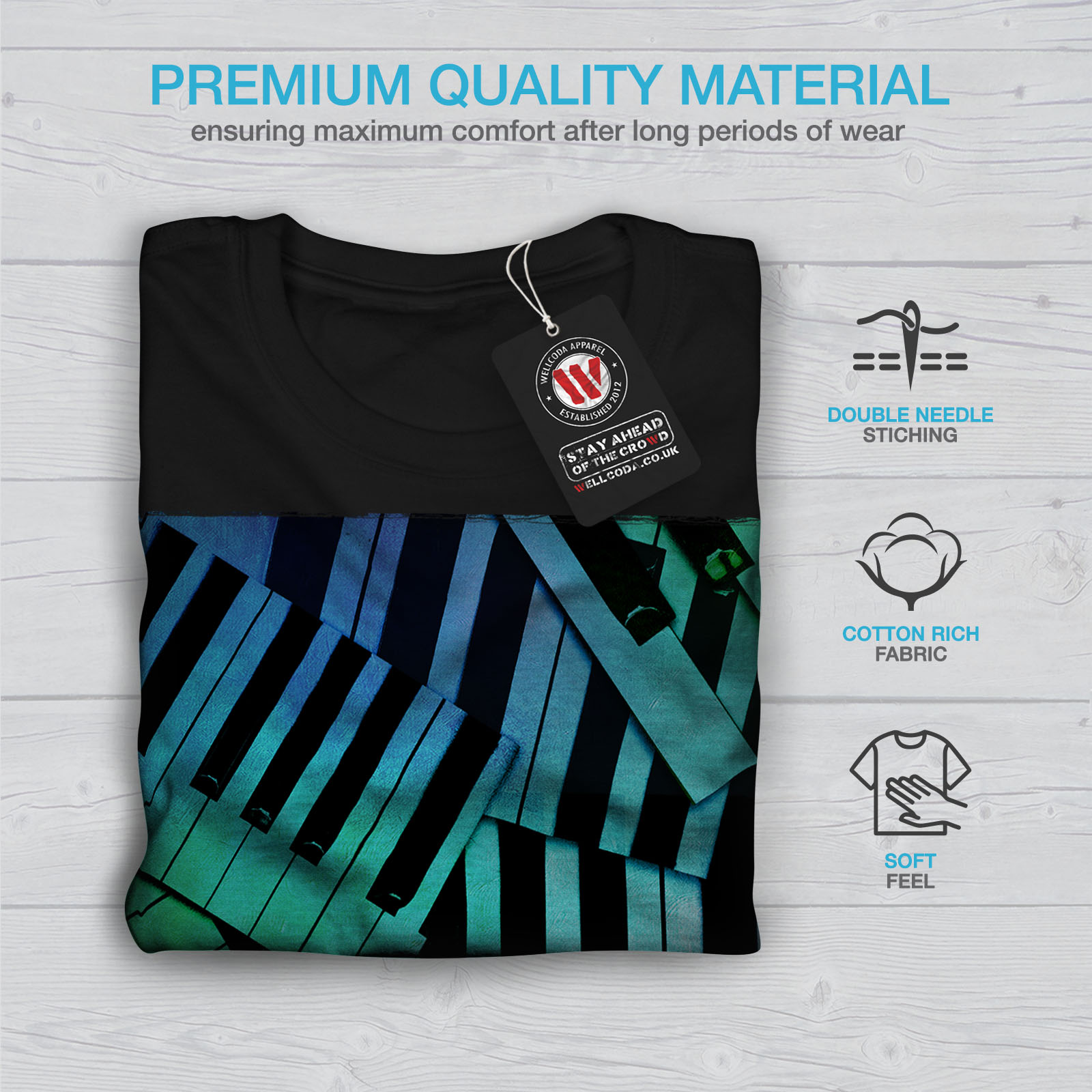 Wellcoda Pianoforte Tastiera CANZONE Da Uomo T-shirt pianoforte design grafico stampato T-shirt