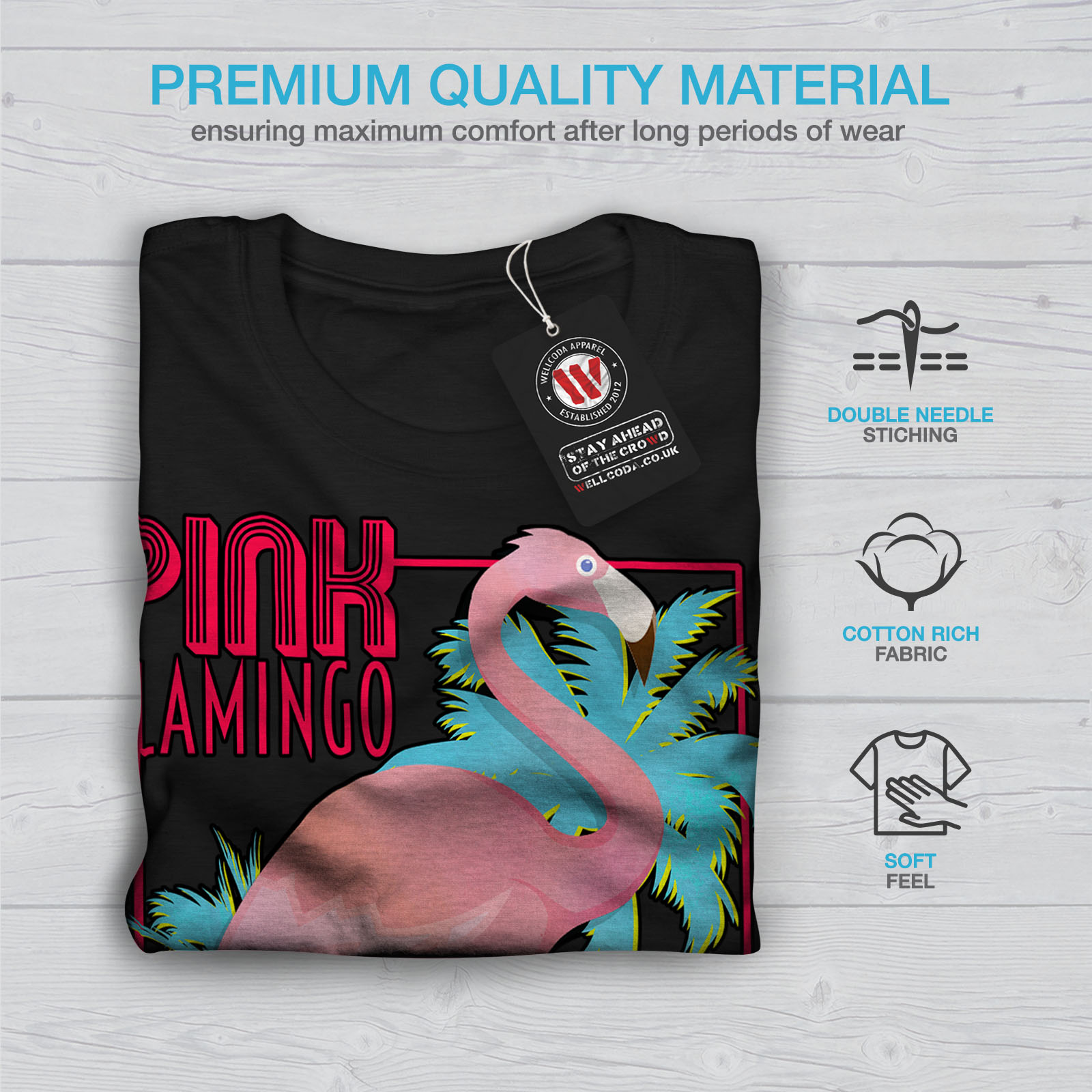 Tropical Graphic Design Printed Tee Wellcoda Pink Flamingo Island Mens T-shirt