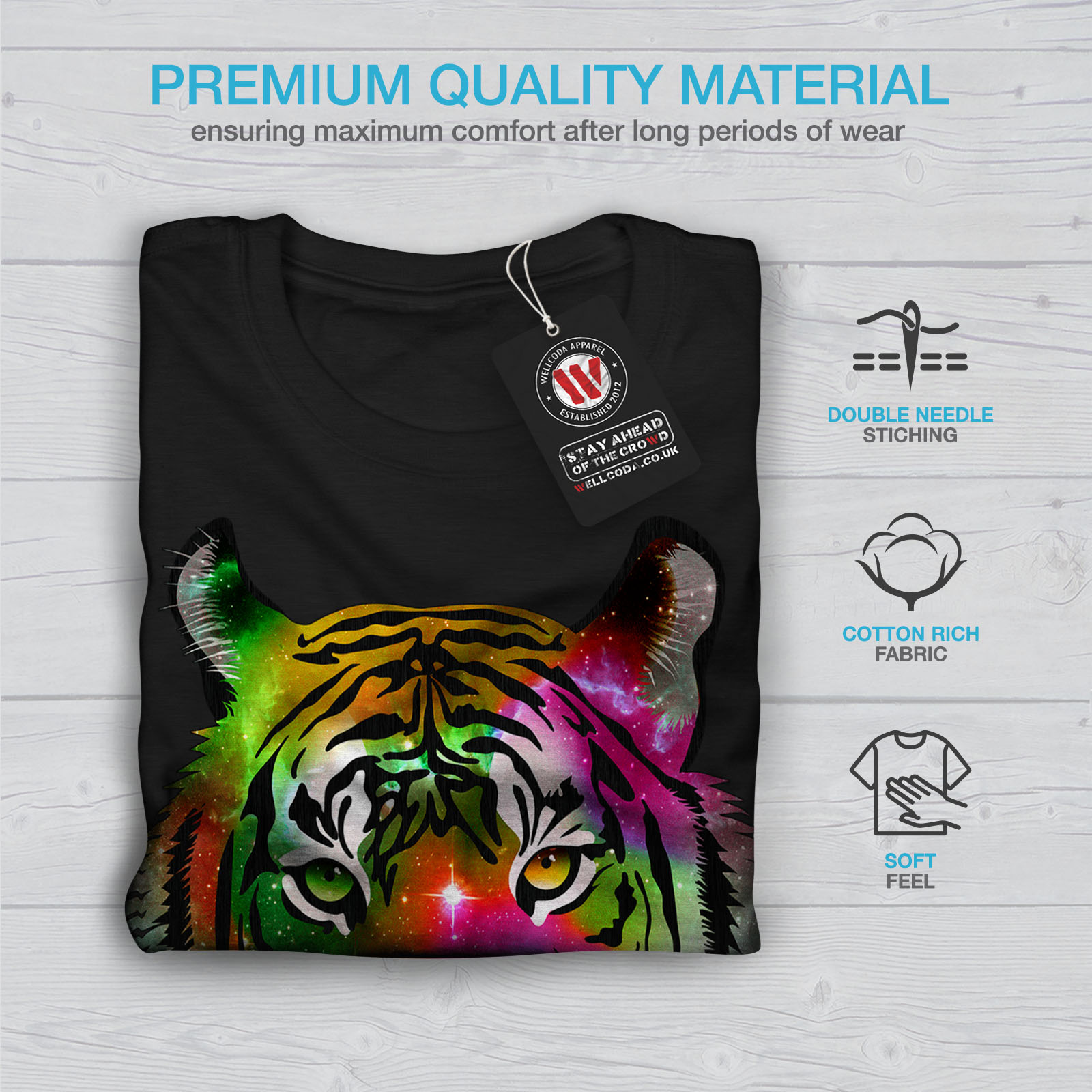 Cosmic design graphique imprimé Tee Wellcoda Beast Animal Tigre T-shirt homme