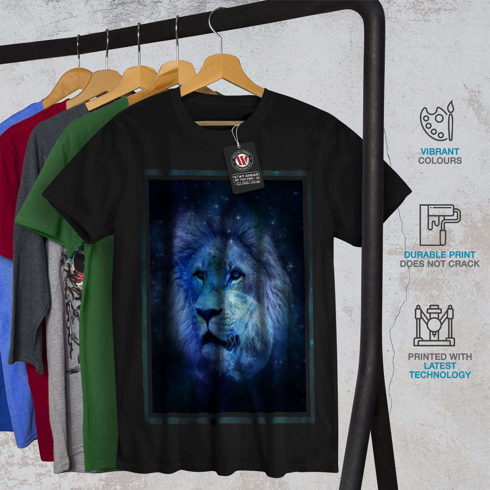 Wellcoda Sky León Cara Luna Hombre Camiseta Camiseta Impresa Diseño Gráfico de sueño