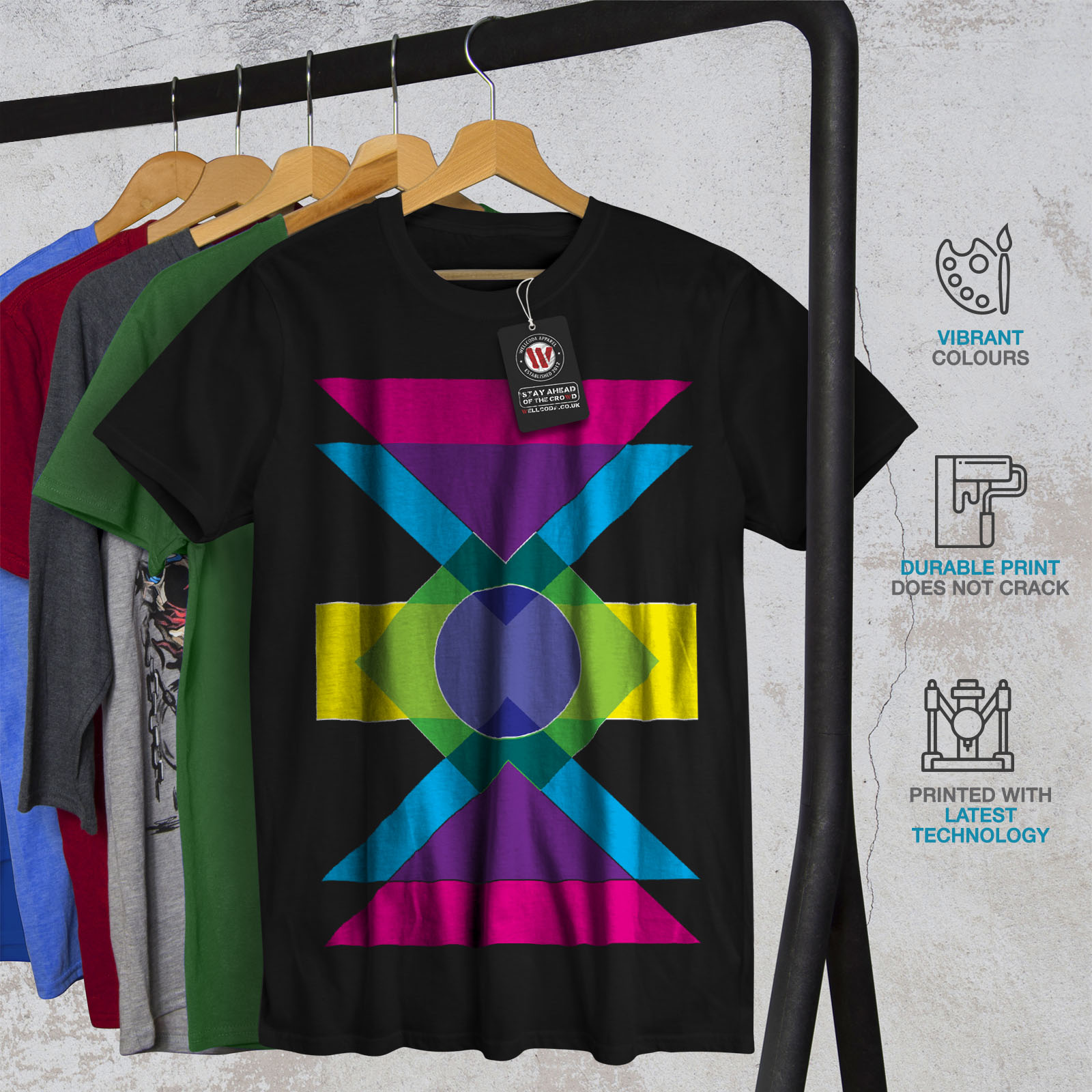 Wellcoda Geometric Pattern Mens T-shirt Colorful Graphic Design Printed Tee