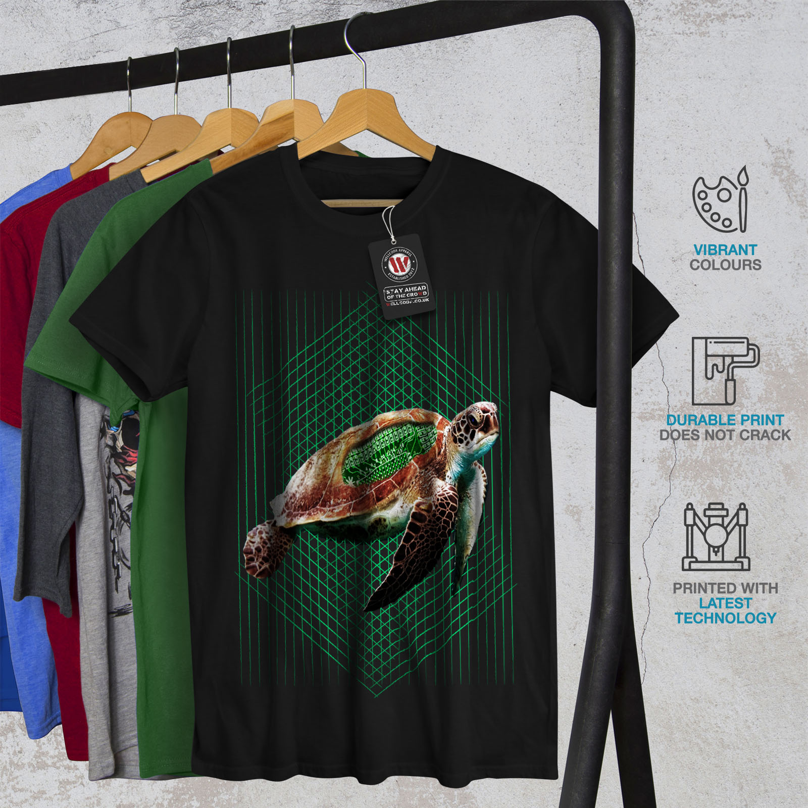 tartaruga design grafico stampato T-shirt Wellcoda Tartaruga Marina progammer Da Uomo T-shirt