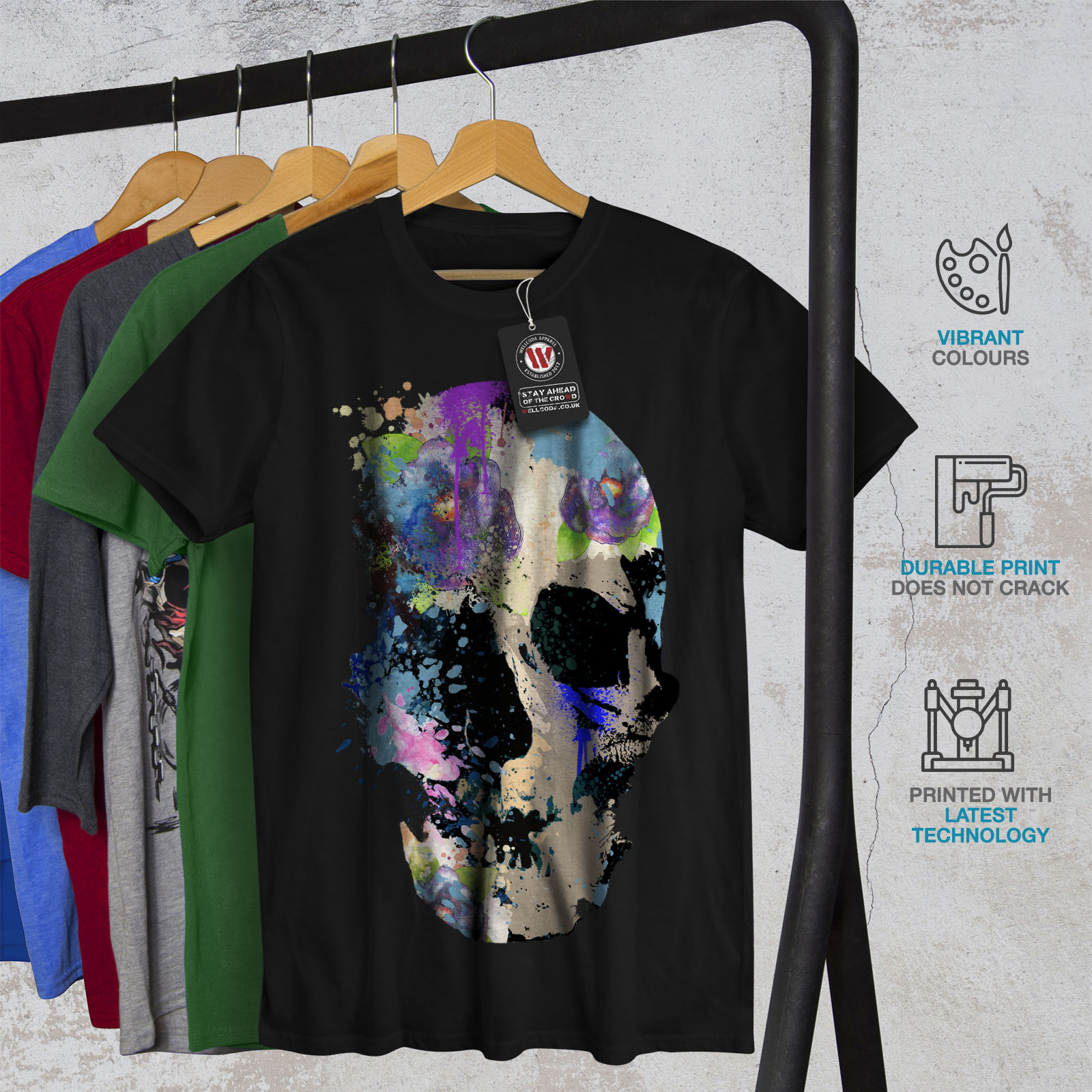 Flower Graphic Design Printed Tee Wellcoda Skull Colorful Mens T-shirt