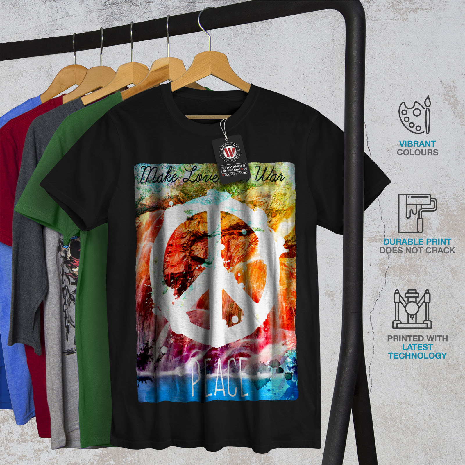 Wellcoda Make love not war T-shirt da uomo la pace design grafico stampato T-shirt