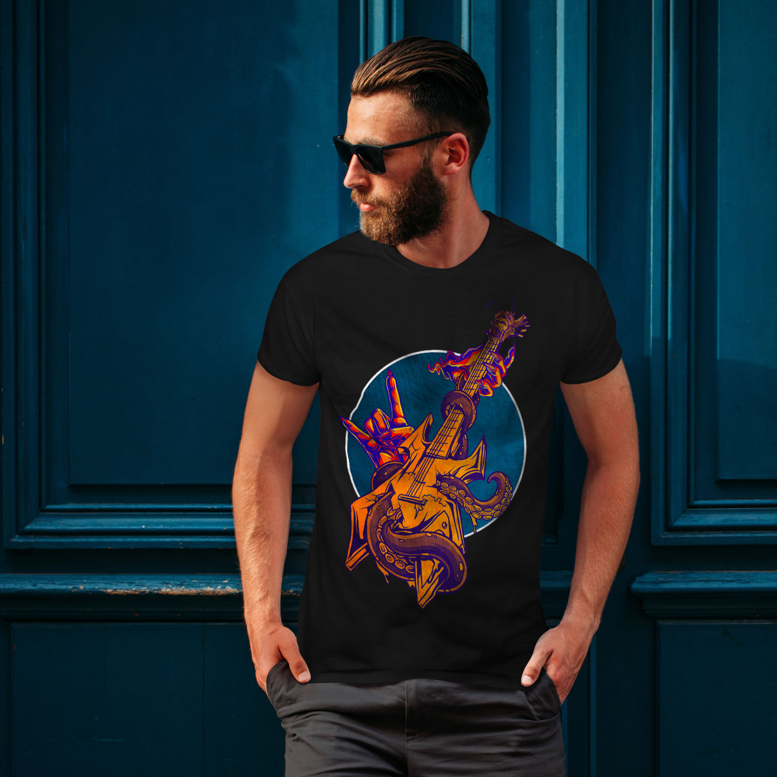 Metal Graphic Design Printed Tee Wellcoda Guitar Rock Metal Music Mens T-shirt