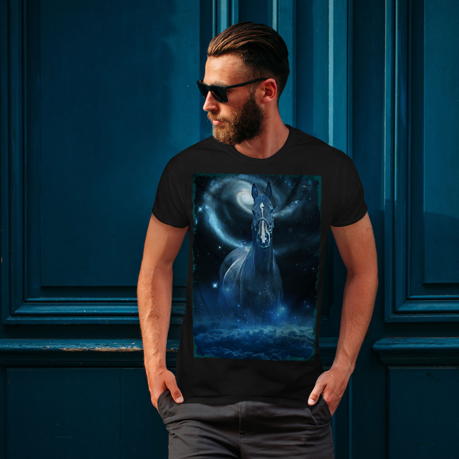 Wellcoda Galaxy Space Horse Mens T-shirt Galaxy Graphic Design Printed Tee