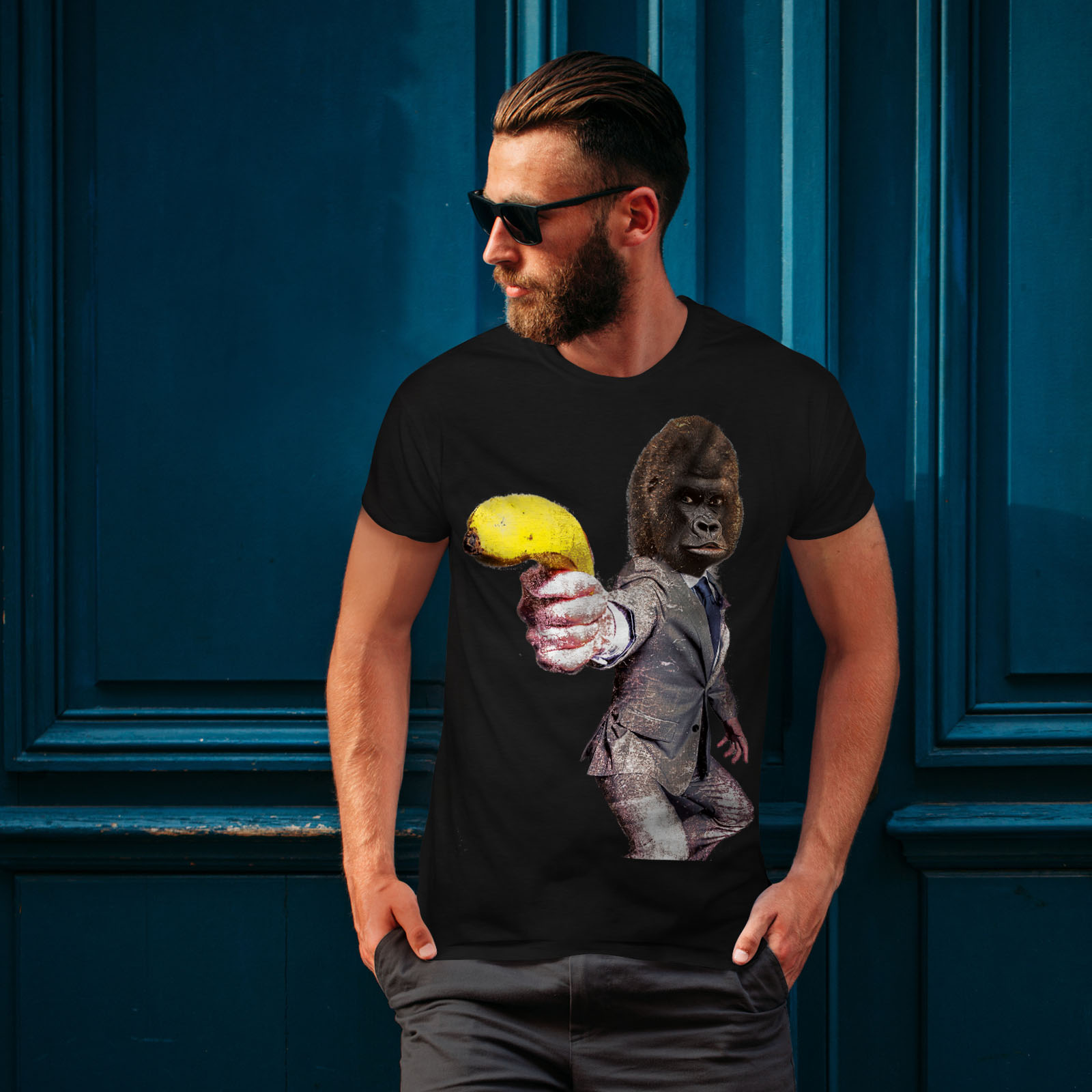 Wellcoda Monkey Gun Beast T-shirt homme Monkey Design graphique imprimé Tee