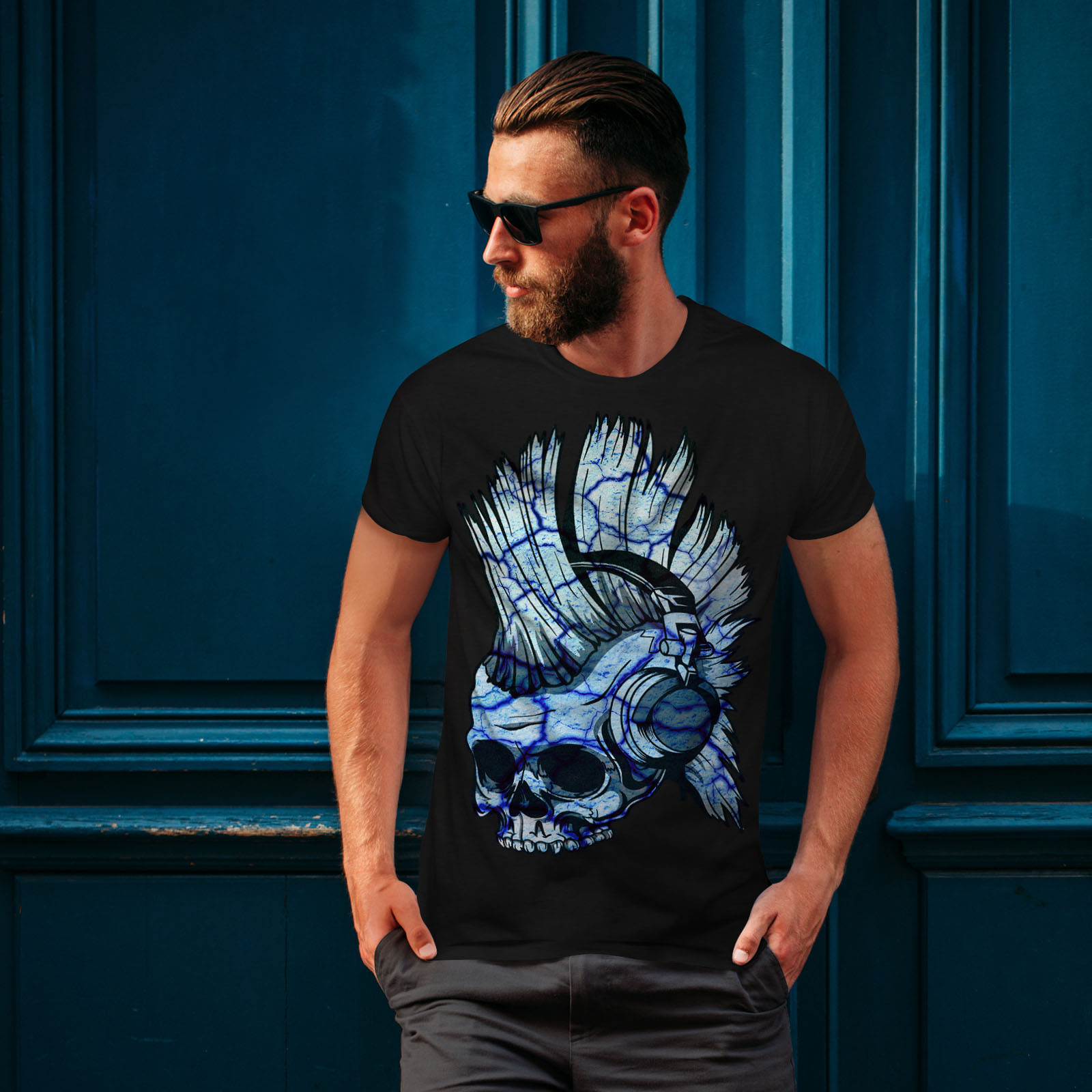 Wellcoda Funk Music Metal Skull Mens T-shirt Street Graphic Design Printed Tee