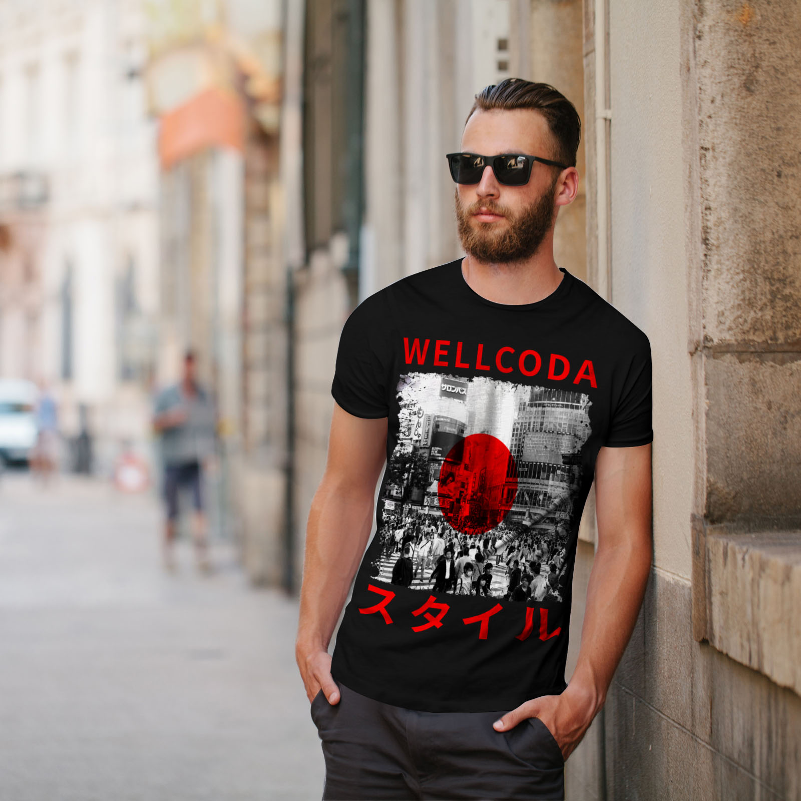 Japanese Graphic Design Printed Tee Wellcoda Japan Style Flag Mens T-shirt