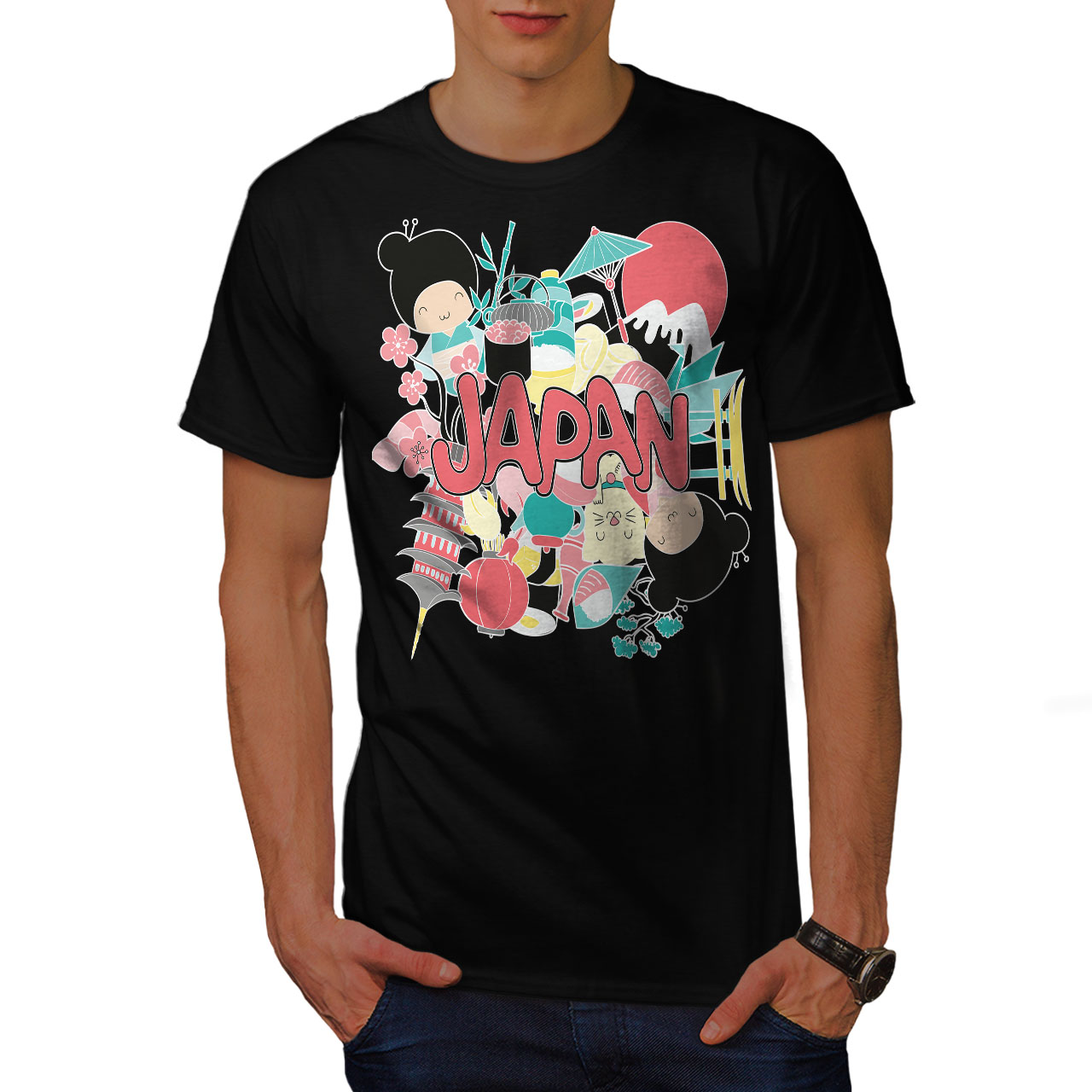 Wellcoda Japan Culture Mens T-shirt Culture Graphic Design Printed Tee